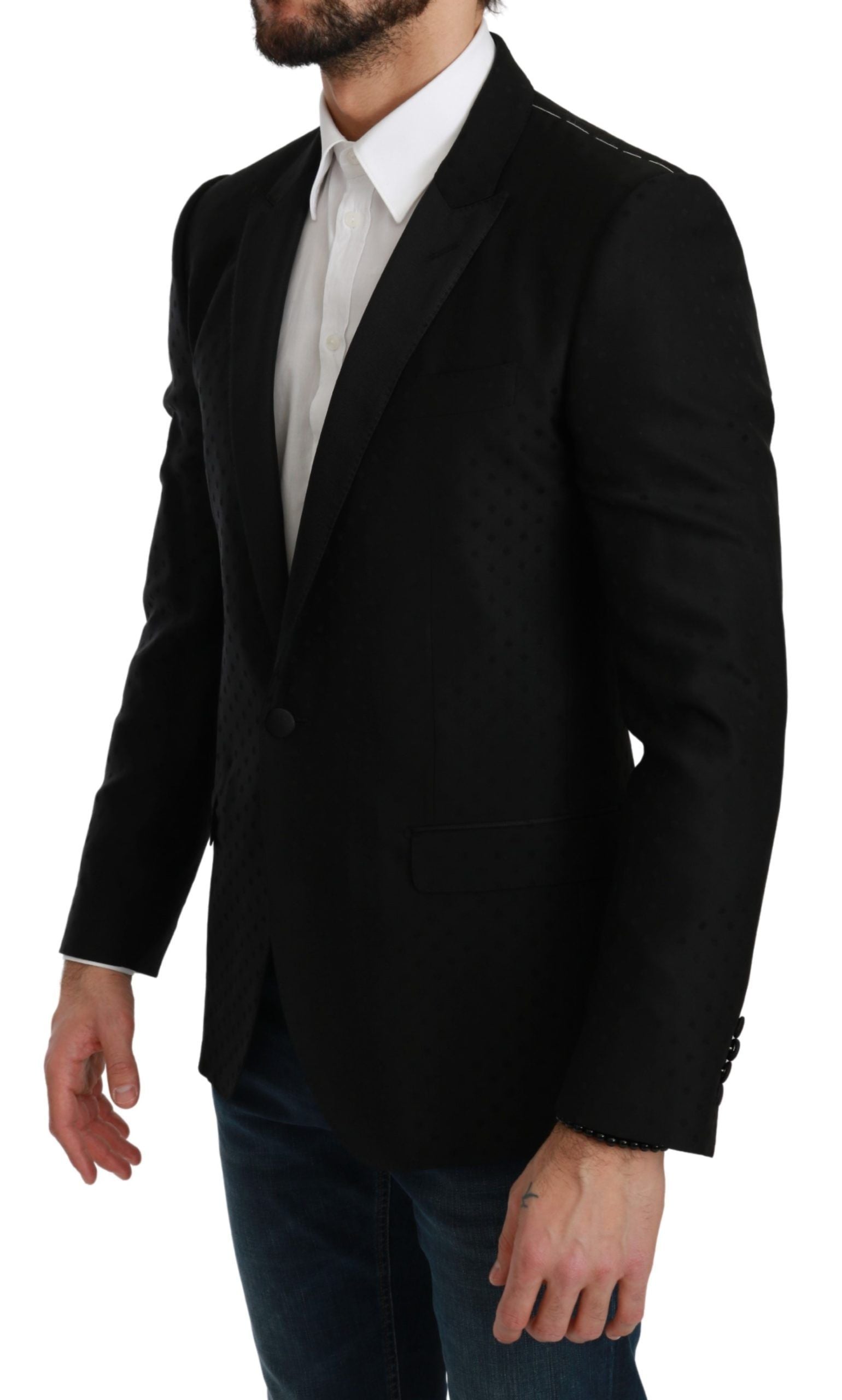 Dolce &amp; Gabbana – Eleganter Blazer aus schwarzer Wollmischung mit Punkten