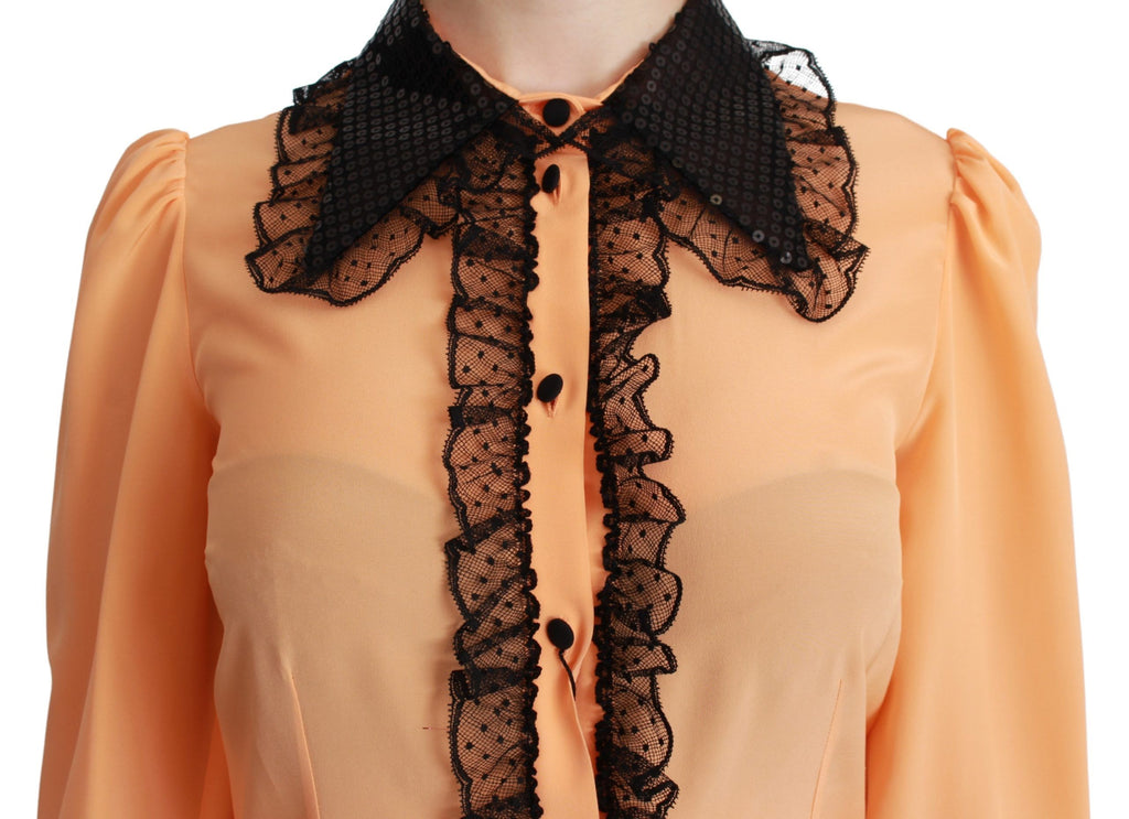 Dolce &amp; Gabbana – Gelbe Bluse aus Seidenmischung mit Paillettenkragen