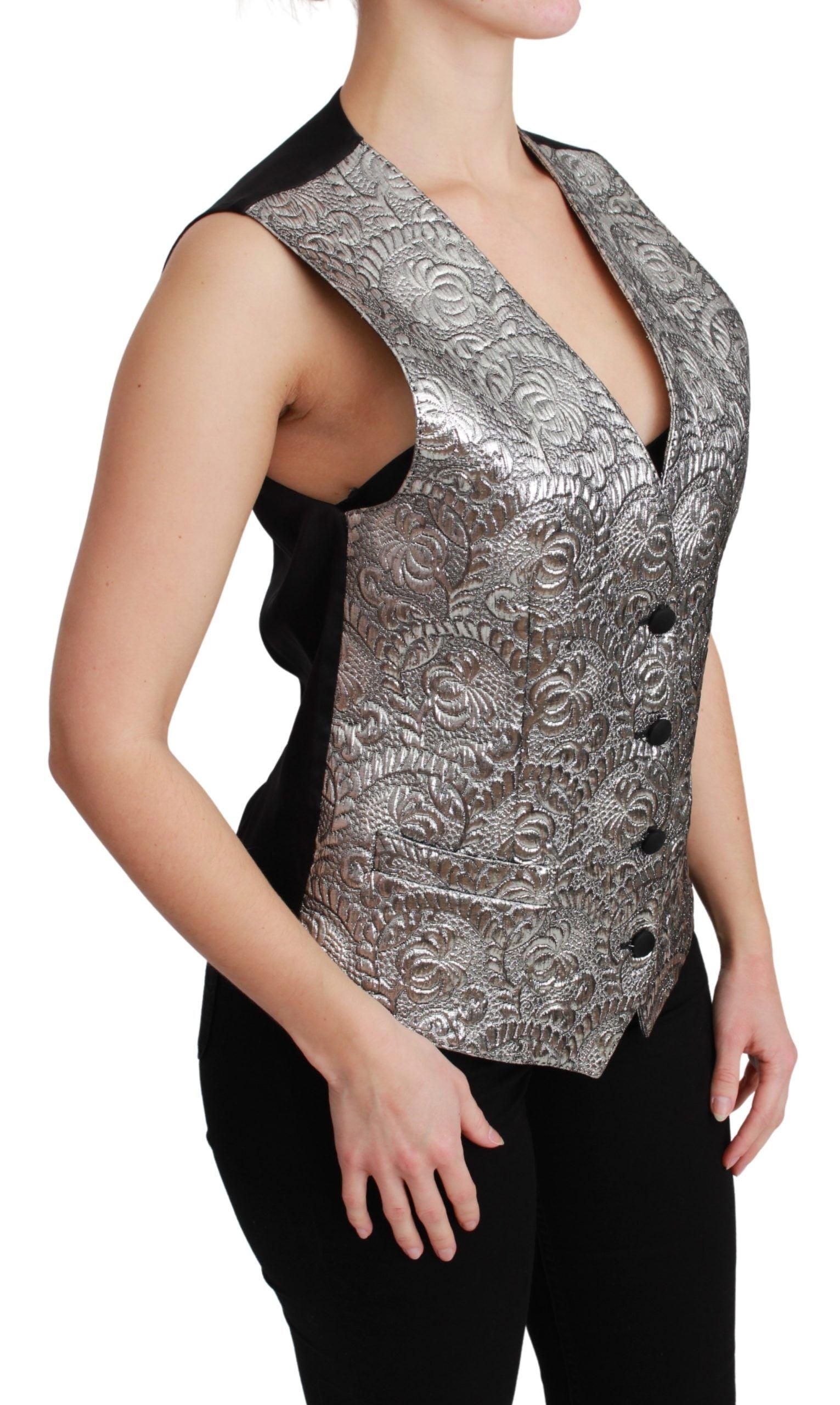 Dolce &amp; Gabbana Elegante silberne ärmellose Brokatweste