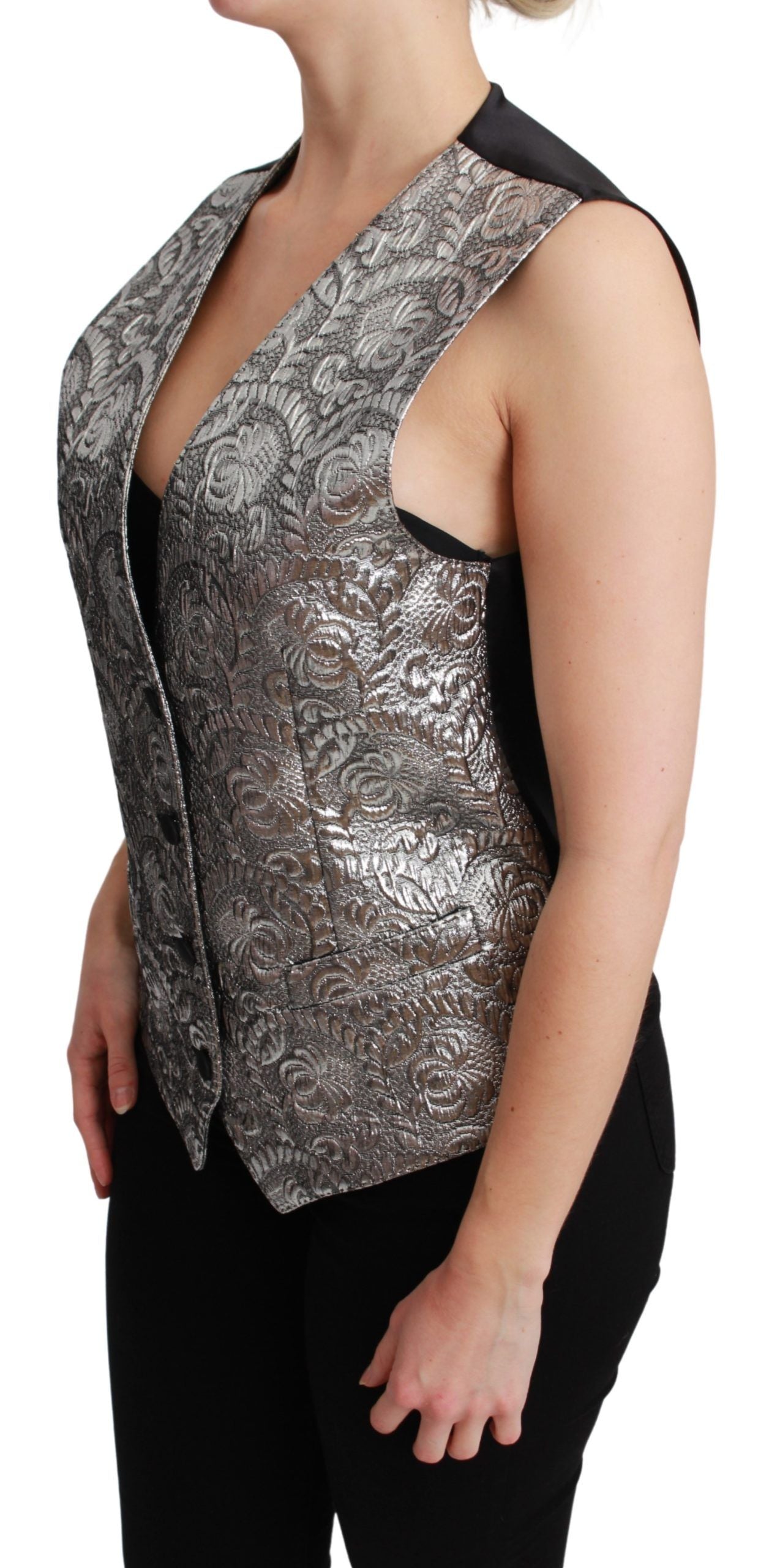 Dolce &amp; Gabbana Elegante silberne ärmellose Brokatweste