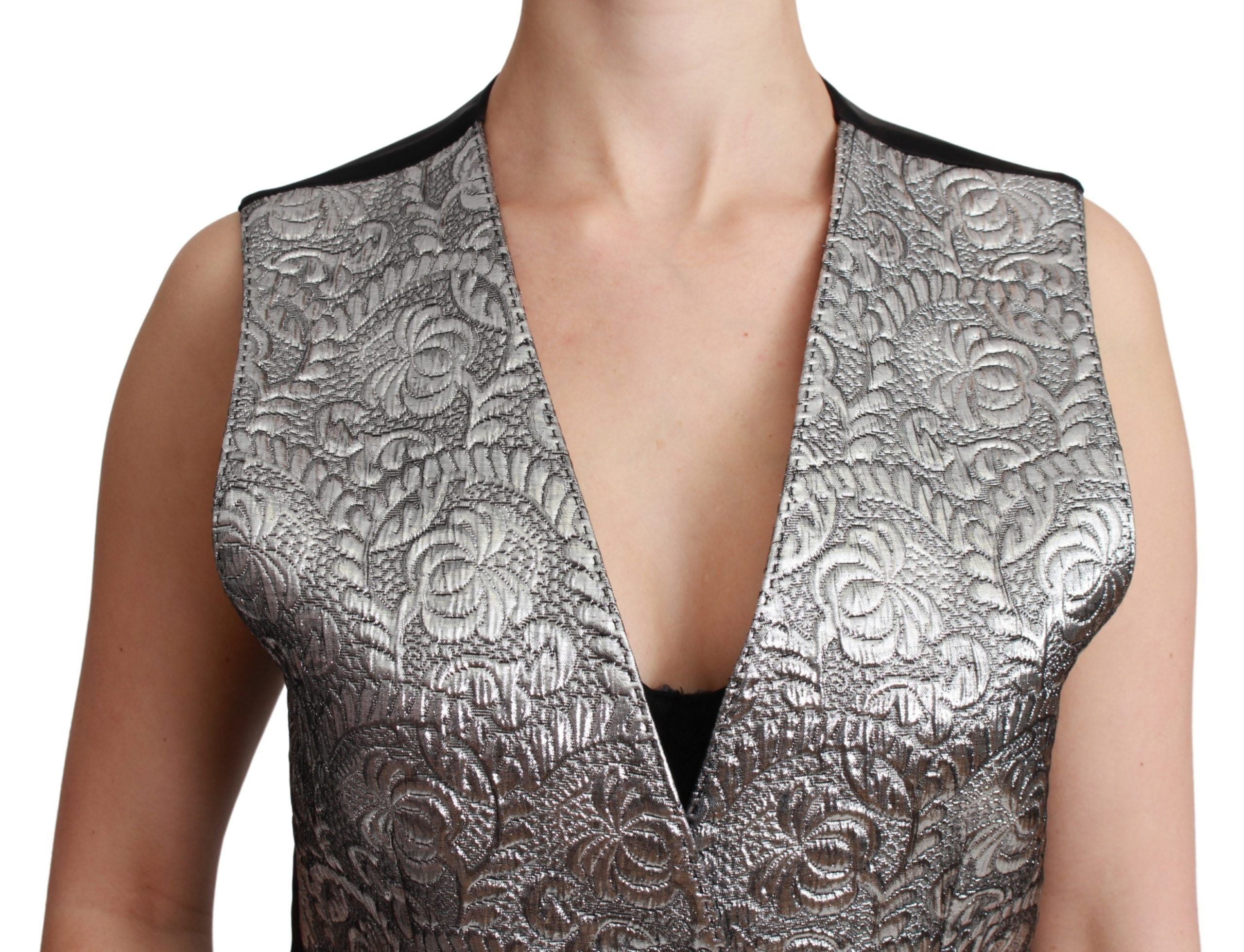 Dolce &amp; Gabbana Elegante silberne ärmellose Brokatweste