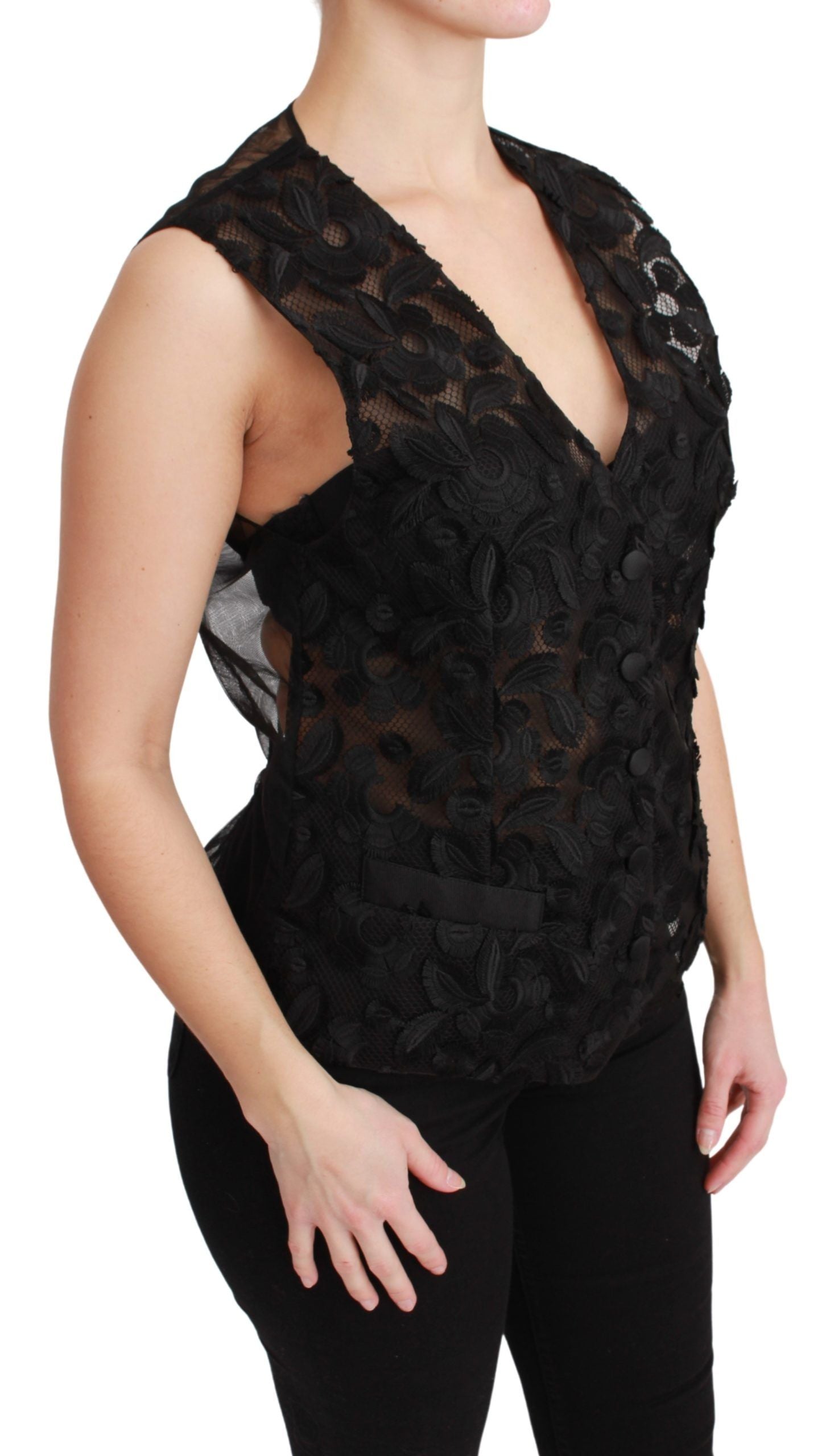Dolce &amp; Gabbana – Elegante Weste aus schwarzer Seidenmischung mit Blumenmuster