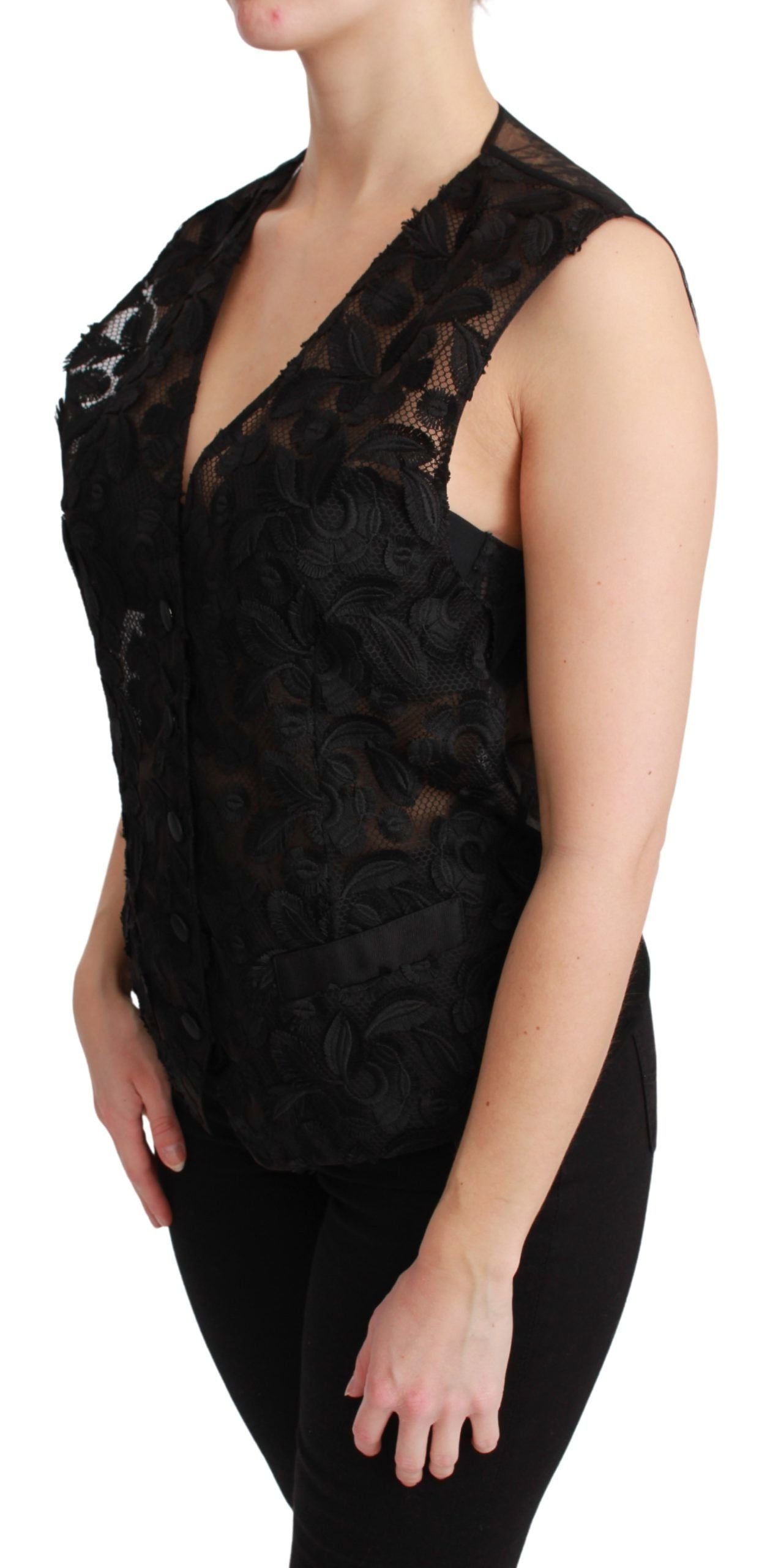 Dolce &amp; Gabbana – Elegante Weste aus schwarzer Seidenmischung mit Blumenmuster