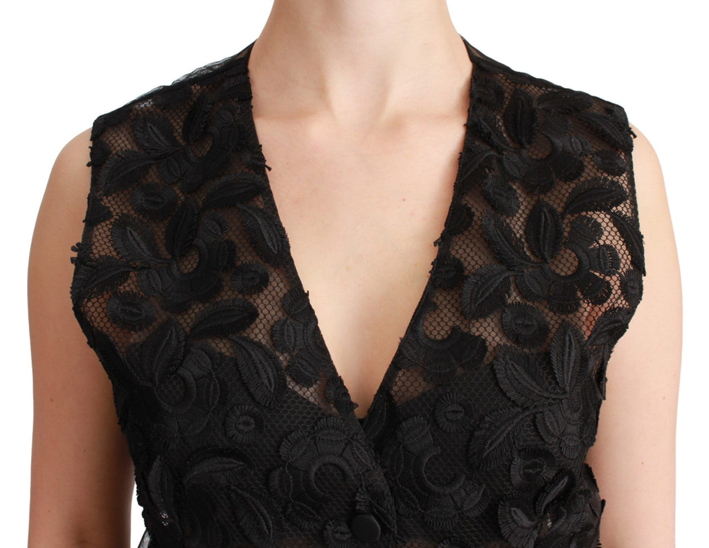 Dolce &amp; Gabbana – Elegante Weste aus schwarzer Seidenmischung mit Blumenmuster