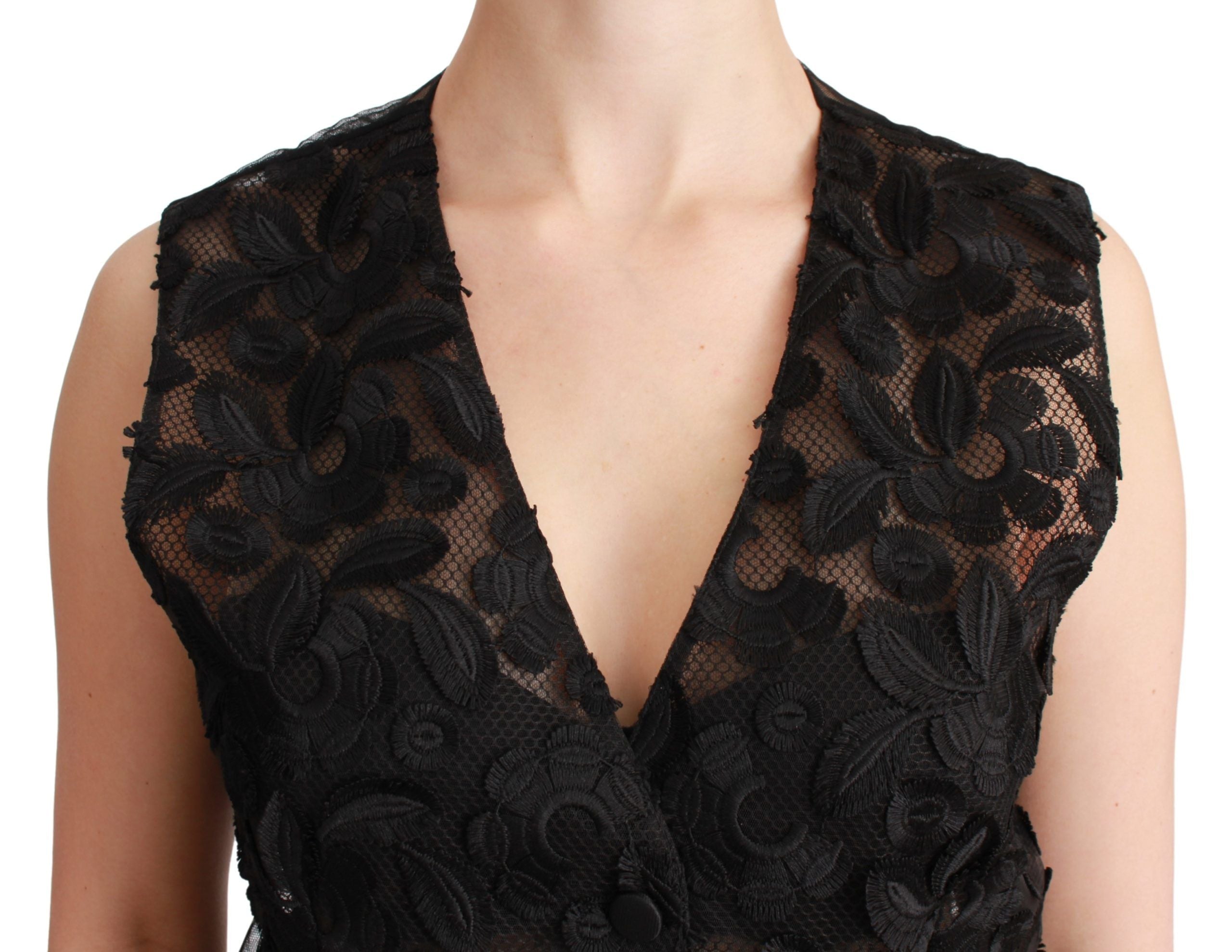 Dolce &amp; Gabbana – Elegante Weste aus schwarzer Seidenmischung mit Blumenmuster