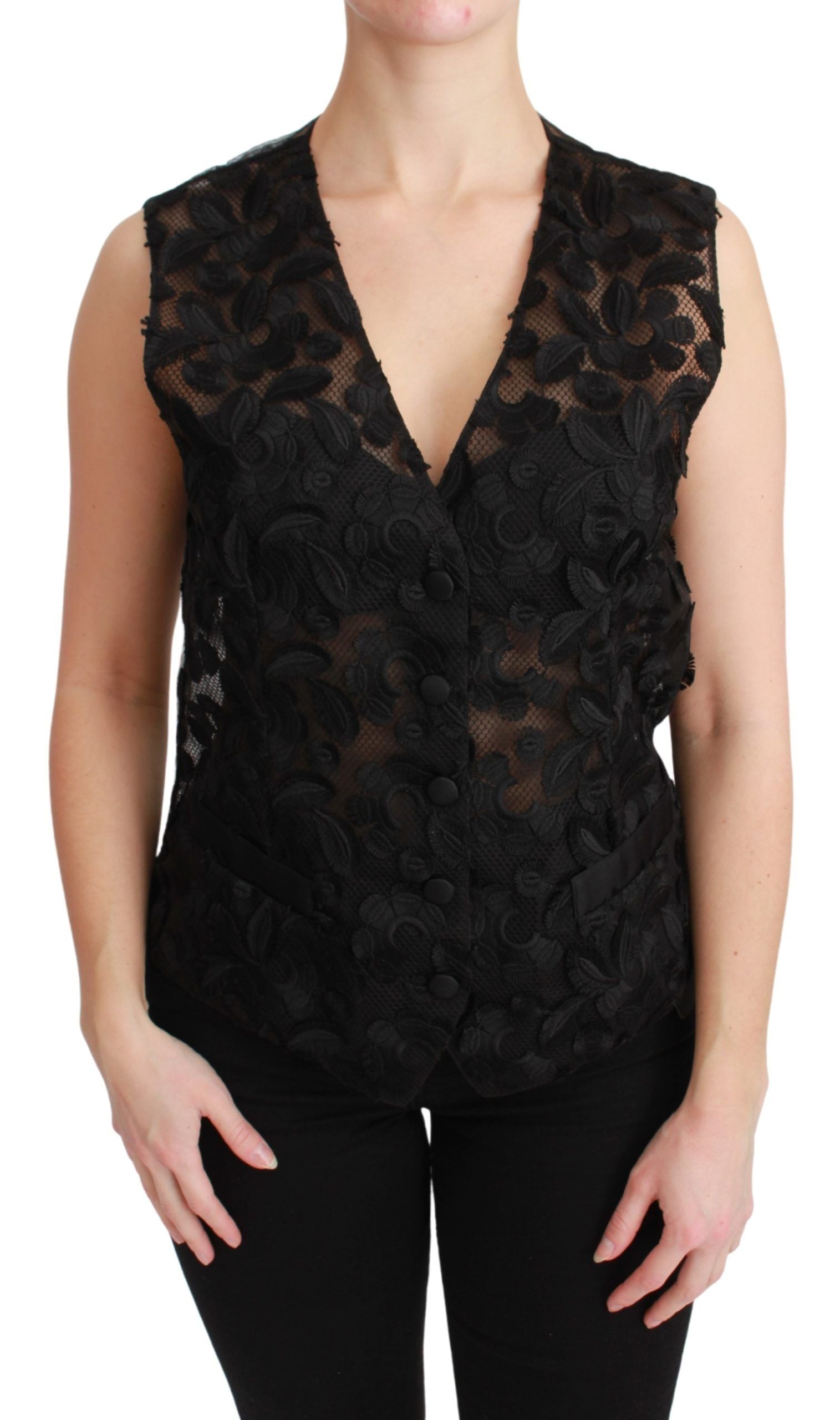 Dolce &amp; Gabbana – Elegante Weste aus schwarzer Seidenmischung mit Blumenmuster