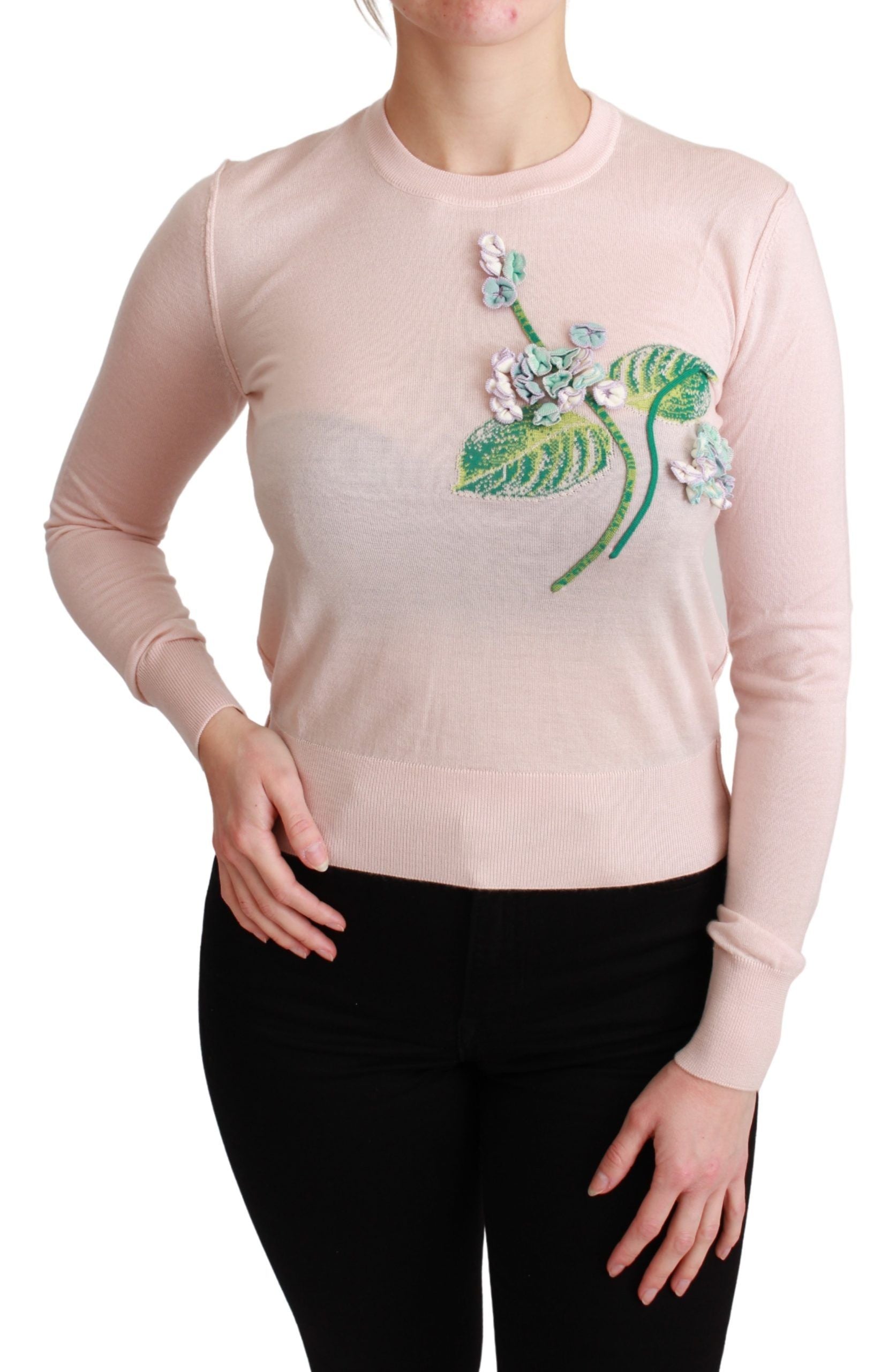 Dolce &amp; Gabbana – Pullover aus Seidenkaschmir mit Blumenmuster in Rosa