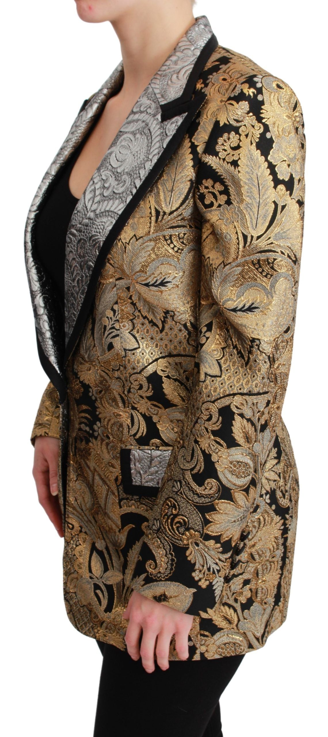 Dolce &amp; Gabbana – Eleganter Blazer aus goldfarbenem Jacquard mit Blumenmuster