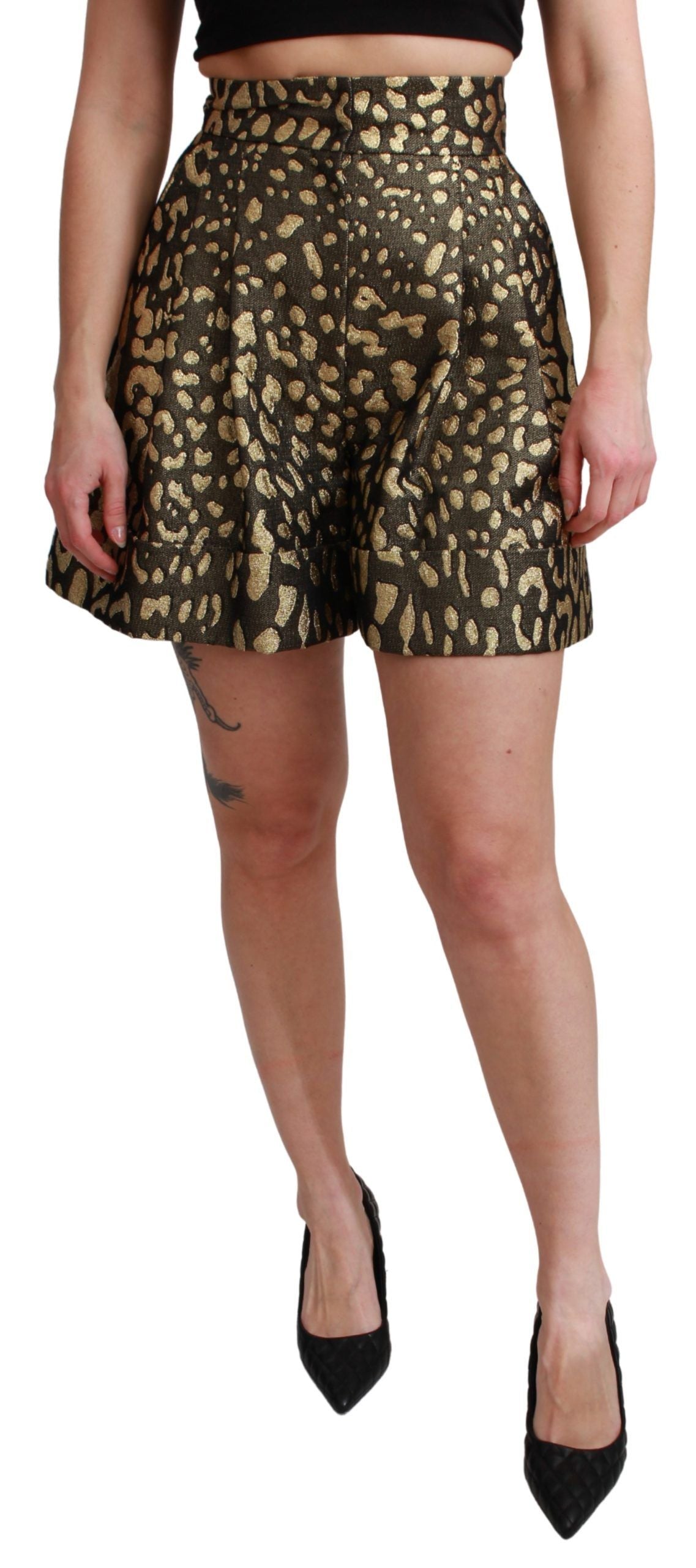 Dolce &amp; Gabbana – Luxuriöse Shorts mit hoher Taille in Schwarz und Gold