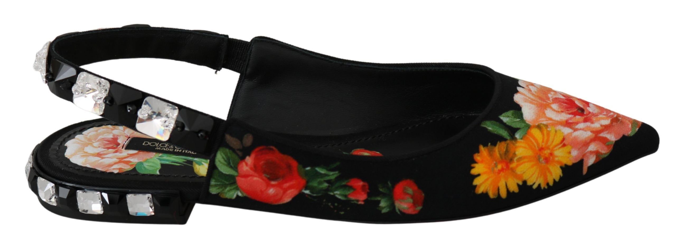 Dolce &amp; Gabbana Elegante, mit Kristallen verzierte Flats mit Blumenmuster
