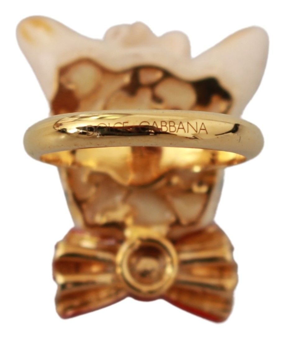 Dolce &amp; Gabbana Schicker goldfarbener Statement-Ring mit Hundemotiv