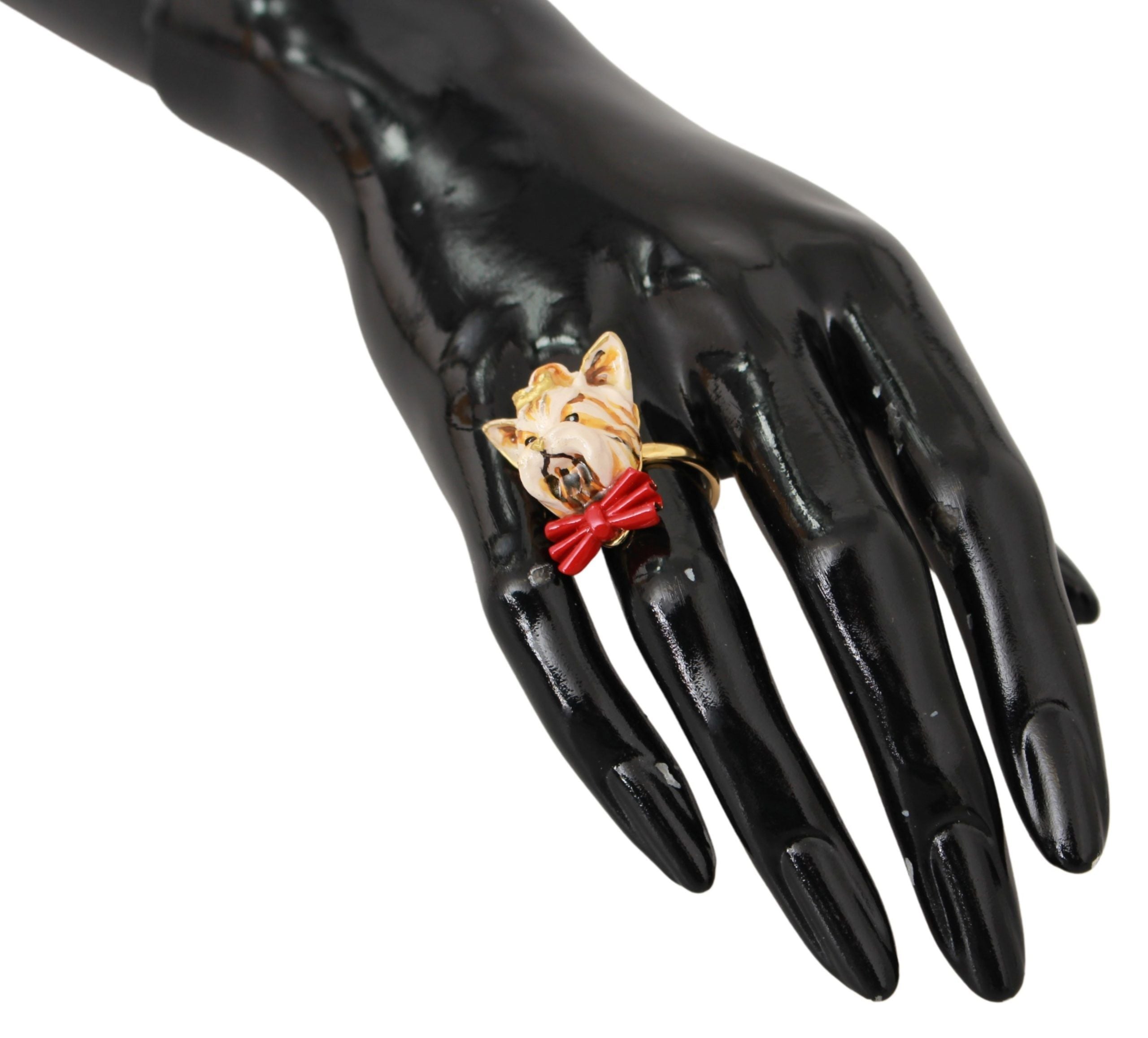 Dolce &amp; Gabbana Schicker goldfarbener Statement-Ring mit Hundemotiv