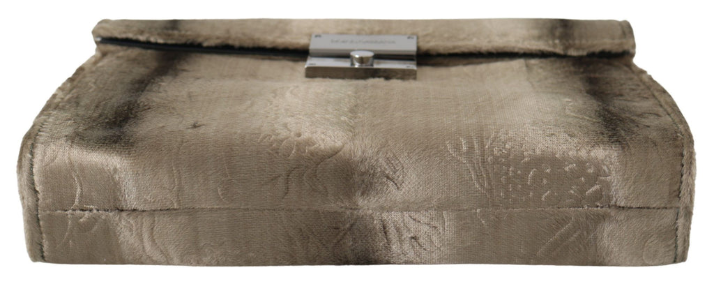 Dolce &amp; Gabbana Beige Aktentasche aus Samt mit Kroko-Print