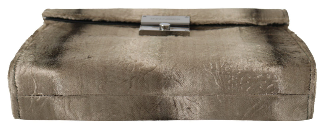 Dolce &amp; Gabbana Beige Aktentasche aus Samt mit Kroko-Print