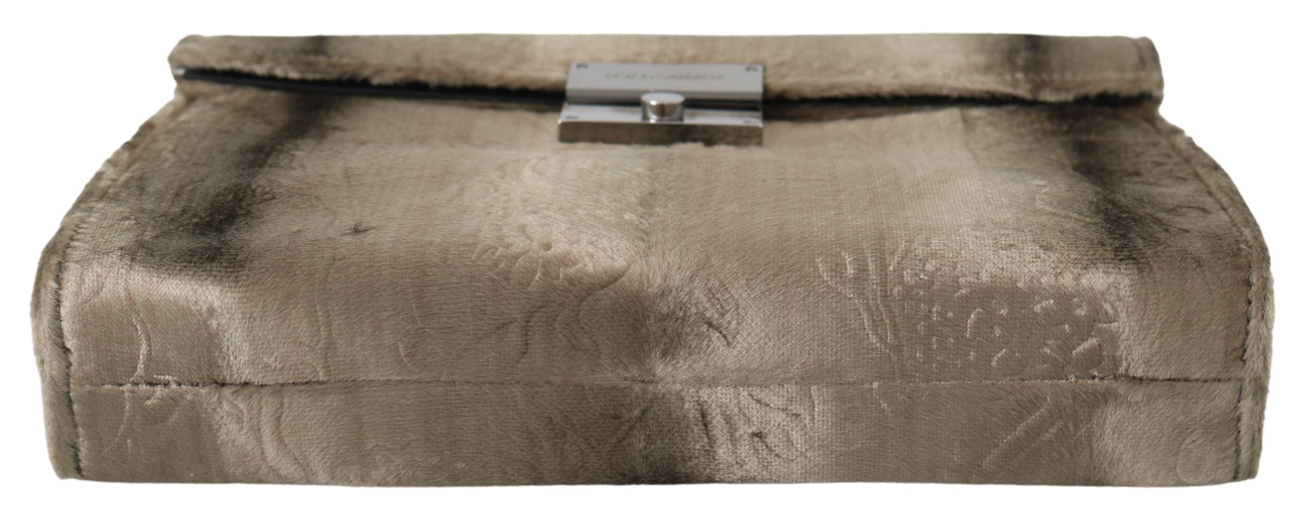 Dolce &amp; Gabbana Beige Aktentasche aus Samt mit Kroko-Print