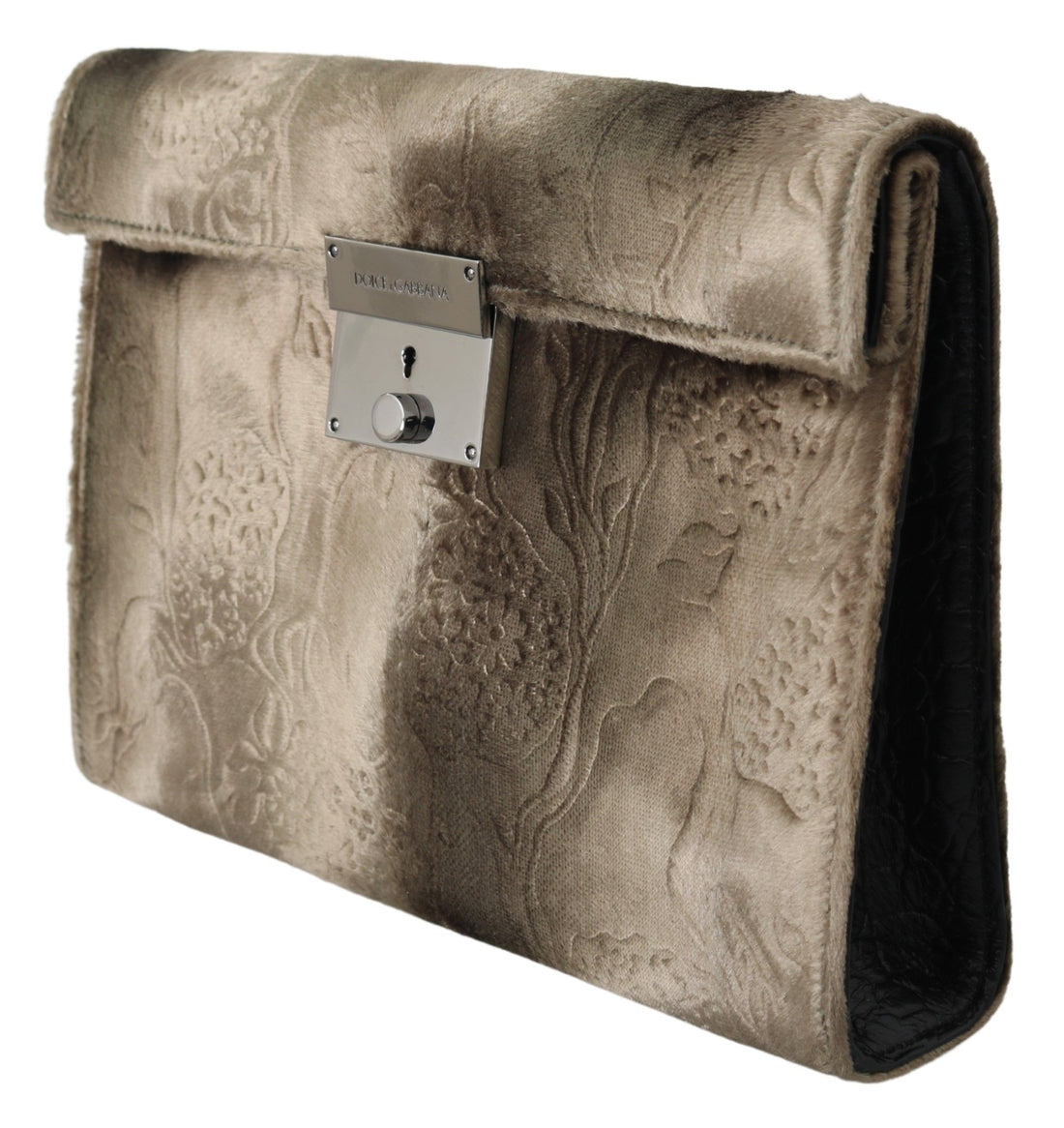 Dolce &amp; Gabbana Beige Aktentasche aus Samt mit Kroko-Print