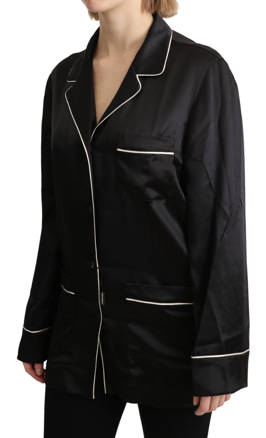 Dolce &amp; Gabbana Elegante schwarze Seidenbluse mit Knopfleiste