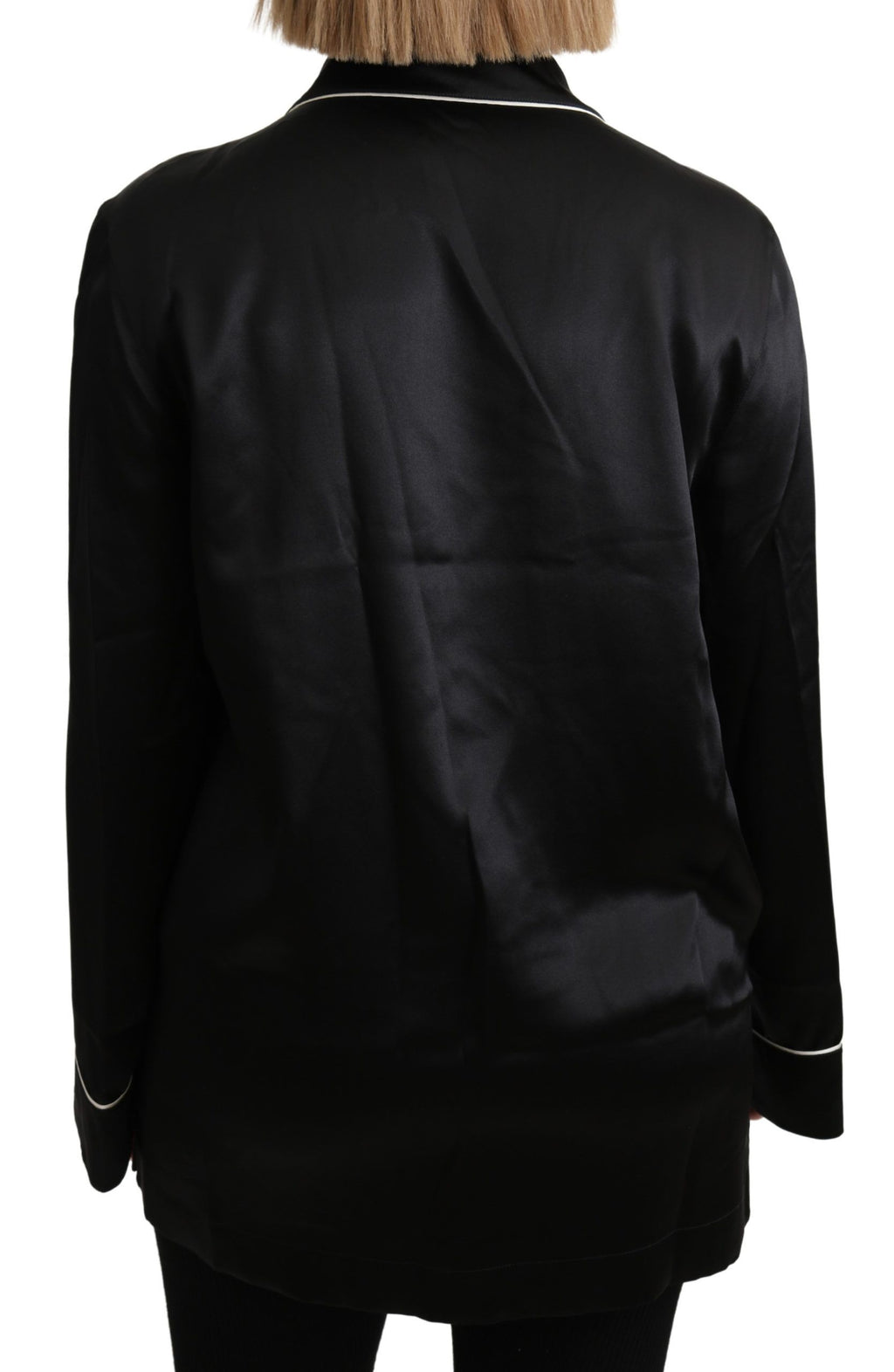 Dolce &amp; Gabbana Elegante schwarze Seidenbluse mit Knopfleiste