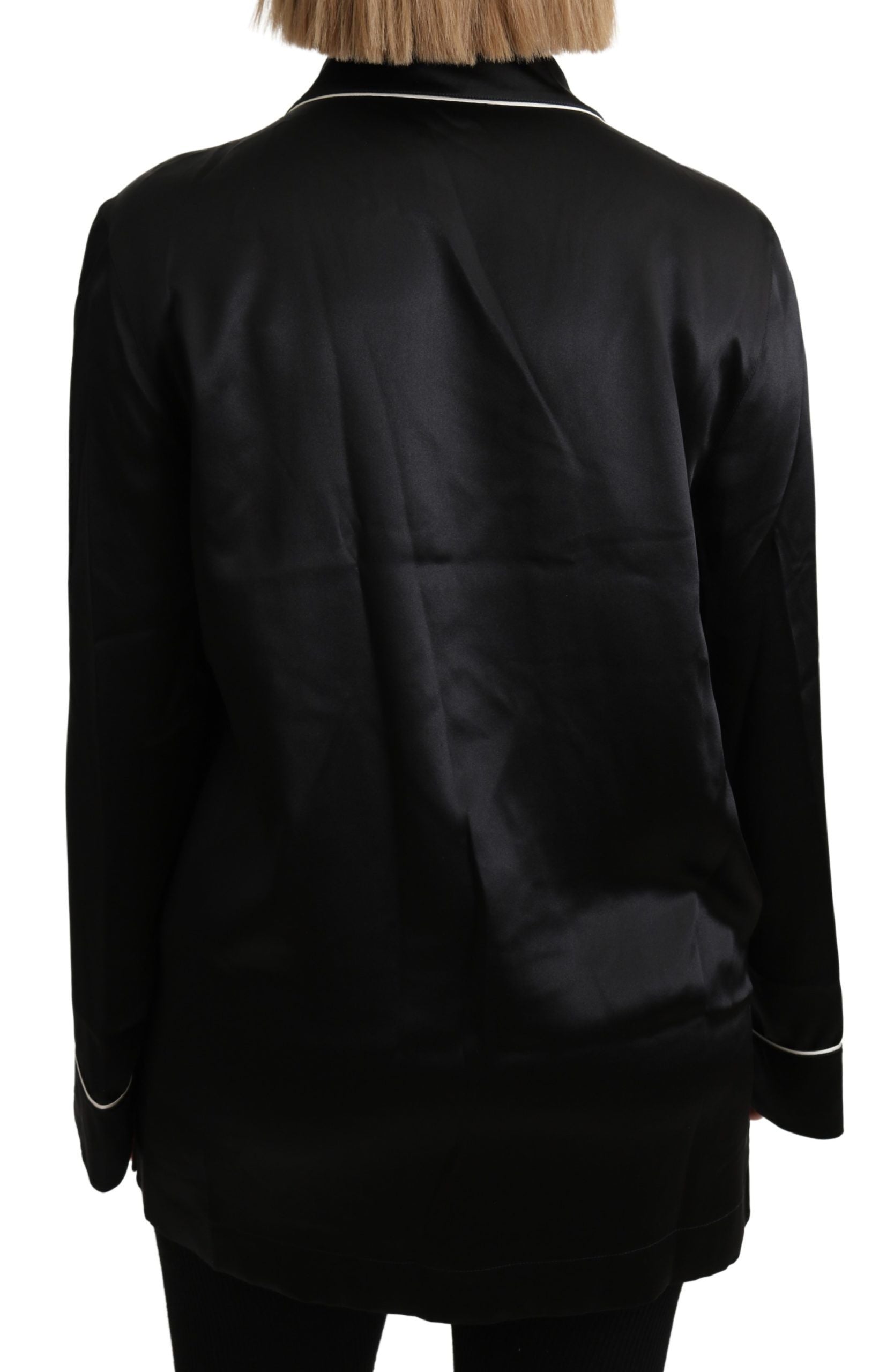 Dolce &amp; Gabbana Elegante schwarze Seidenbluse mit Knopfleiste