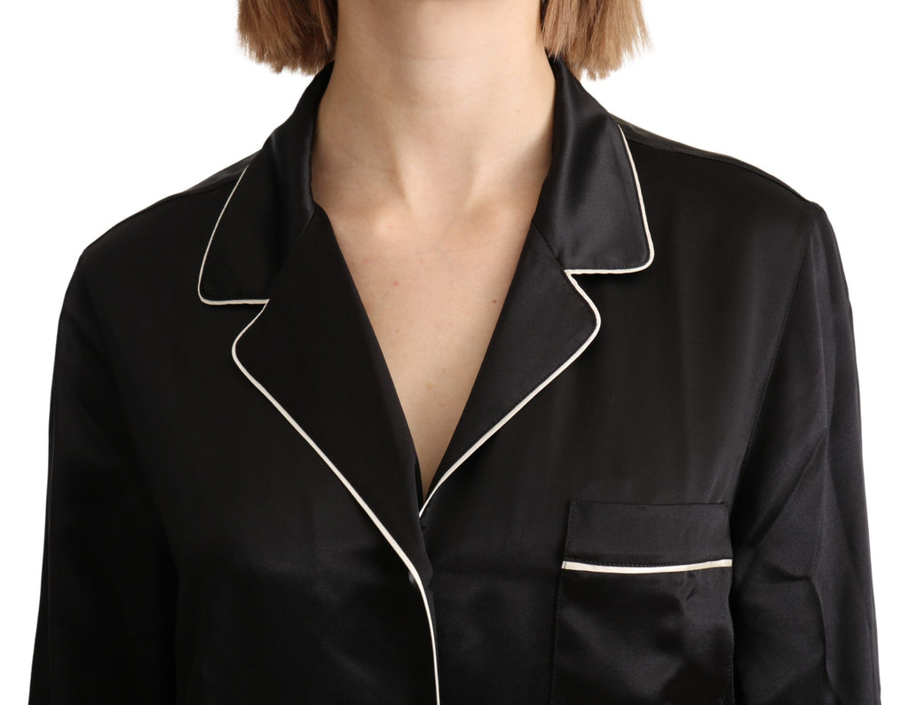Dolce &amp; Gabbana Elegante schwarze Seidenbluse mit Knopfleiste