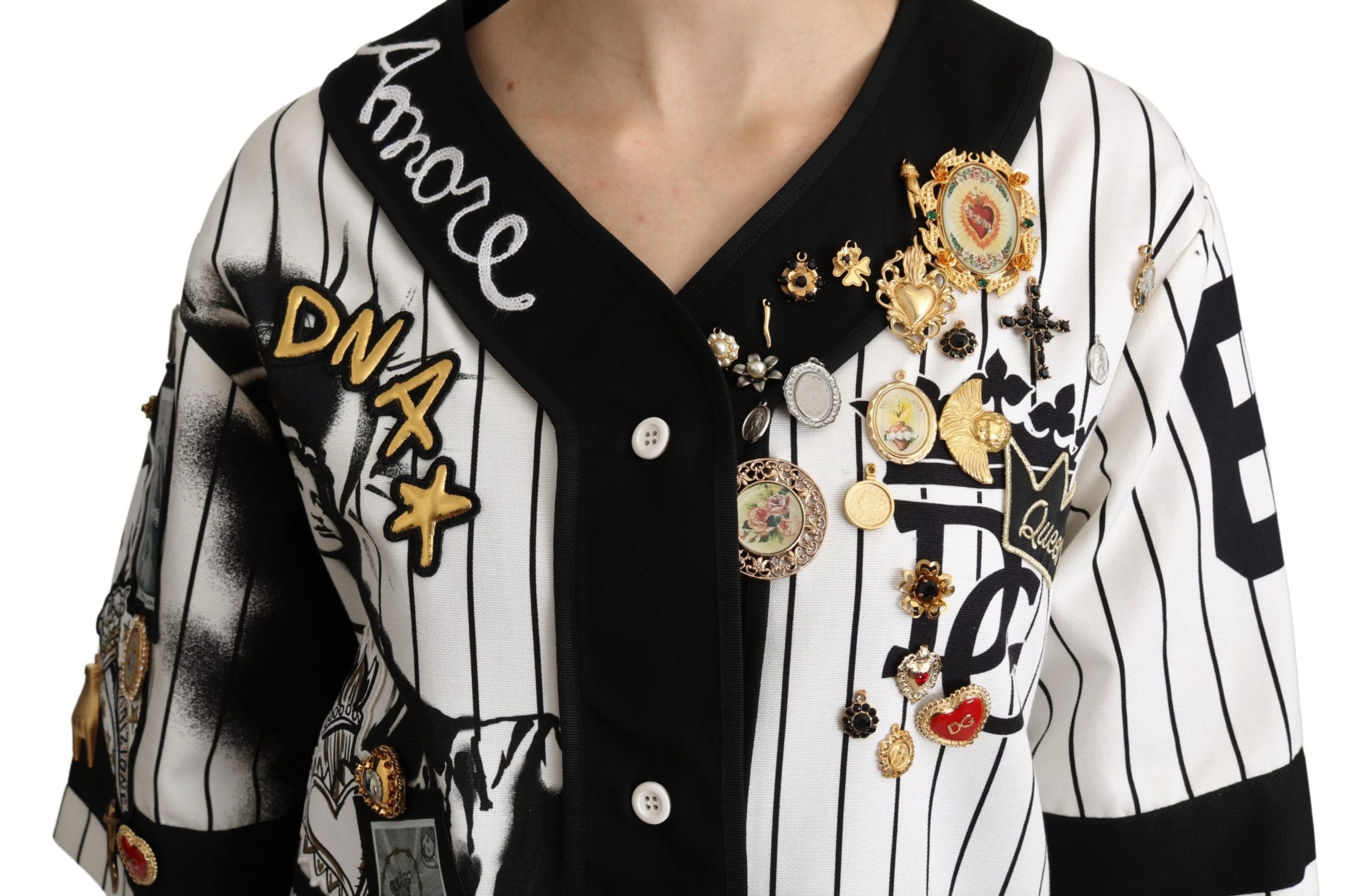Dolce &amp; Gabbana Elegante gestreifte Charm-Bluse mit V-Ausschnitt