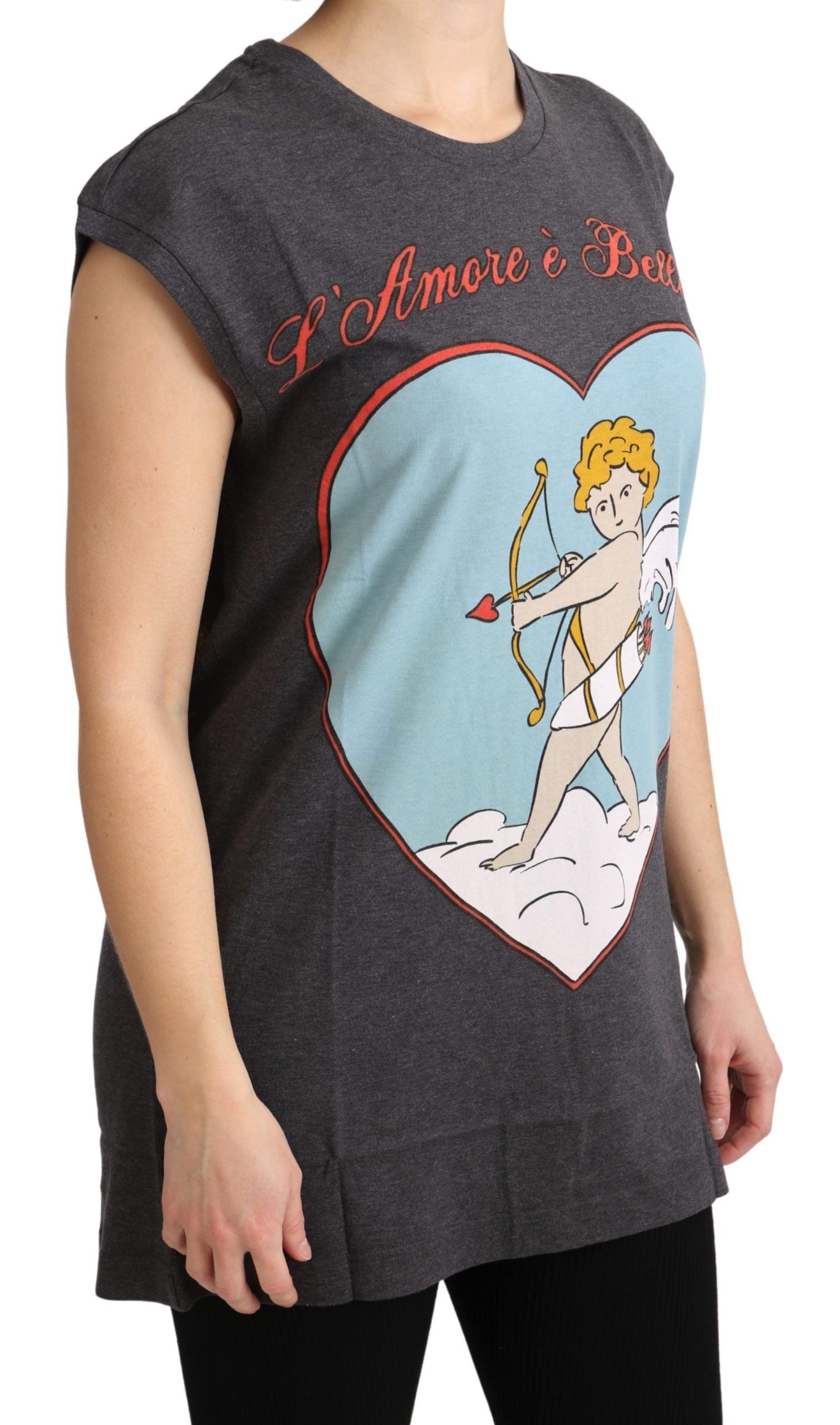 Dolce &amp; Gabbana Elegantes graues Baumwoll-T-Shirt mit Flügelärmeln
