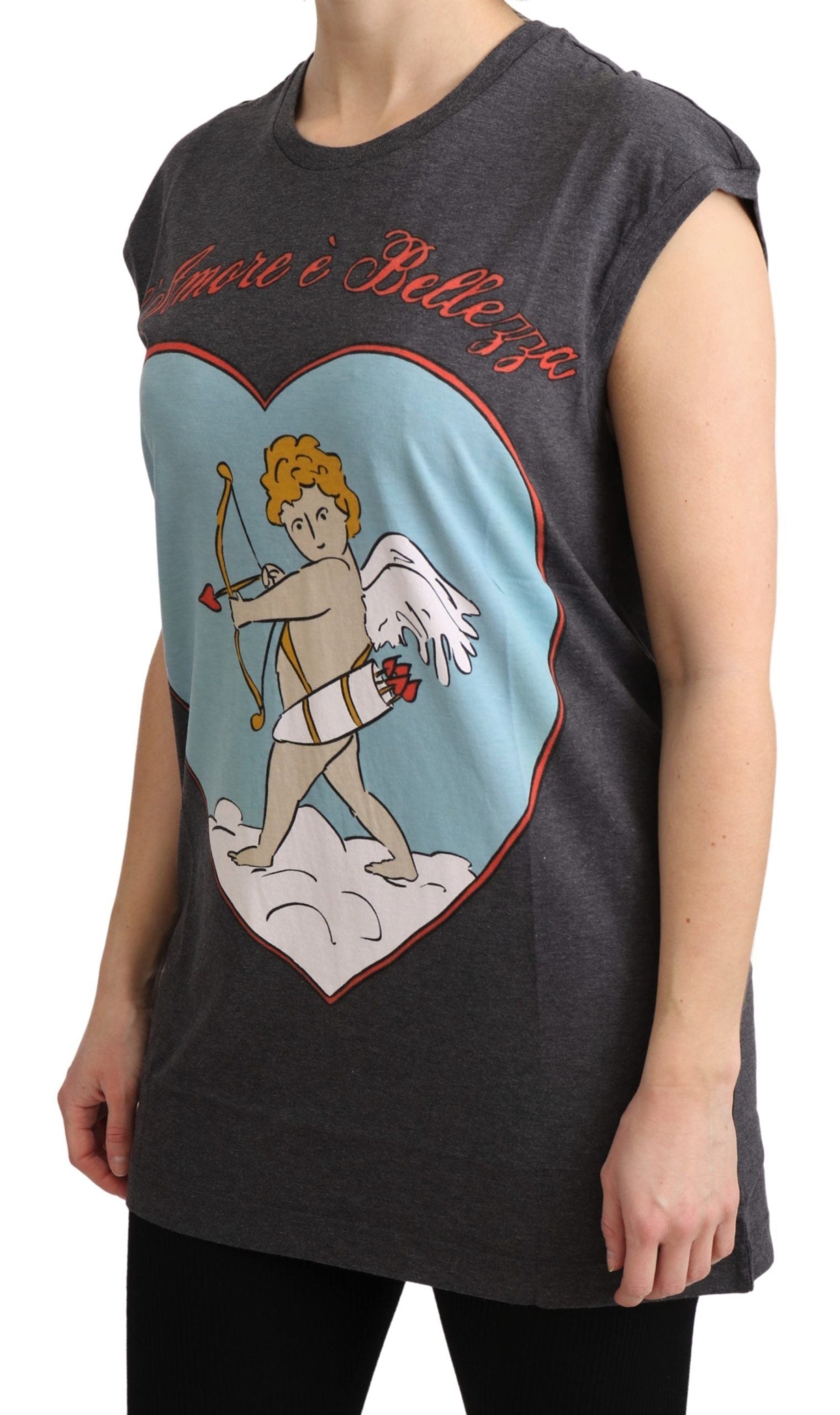 Dolce &amp; Gabbana Elegantes graues Baumwoll-T-Shirt mit Flügelärmeln
