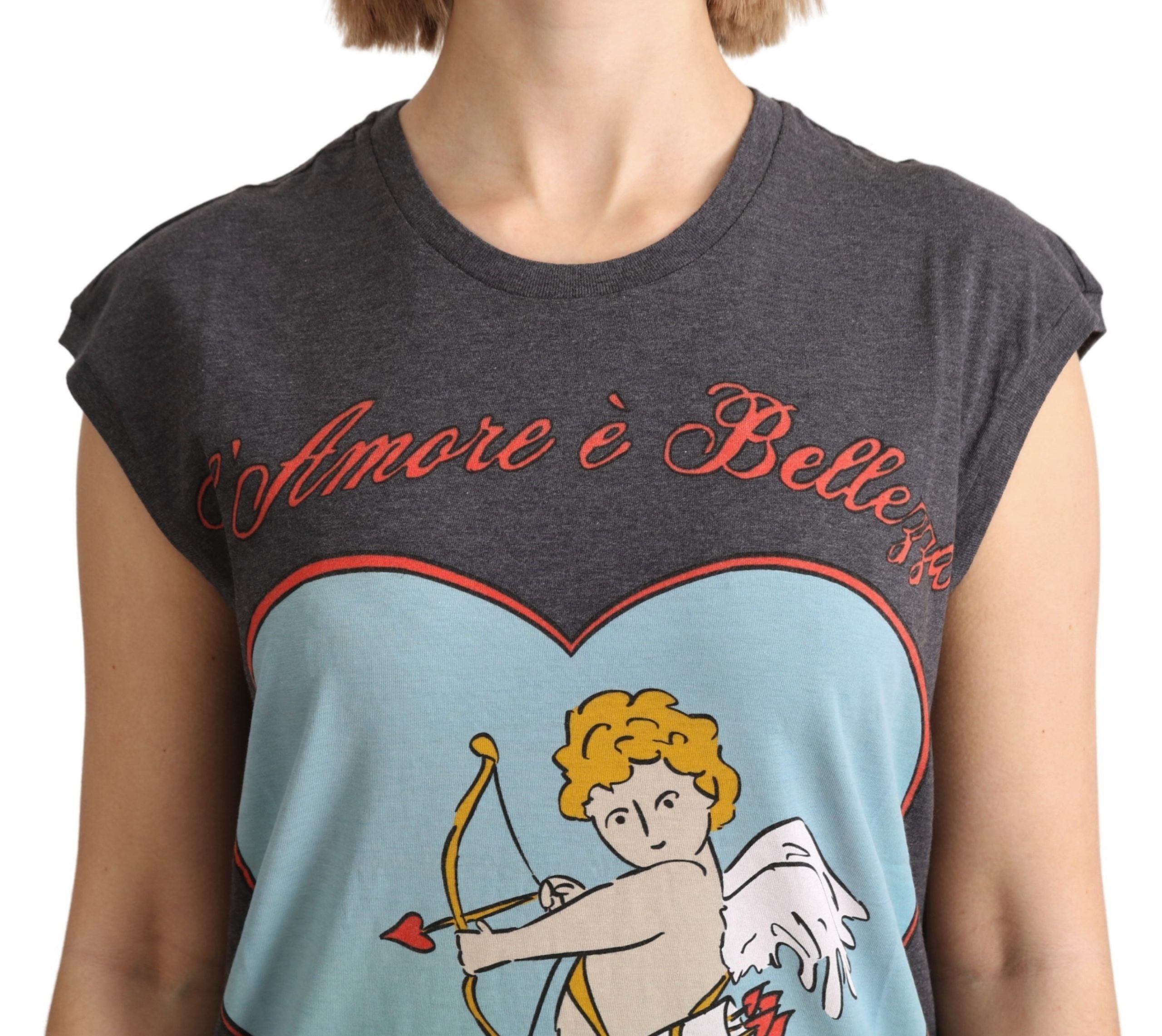 Dolce &amp; Gabbana Elegantes graues Baumwoll-T-Shirt mit Flügelärmeln