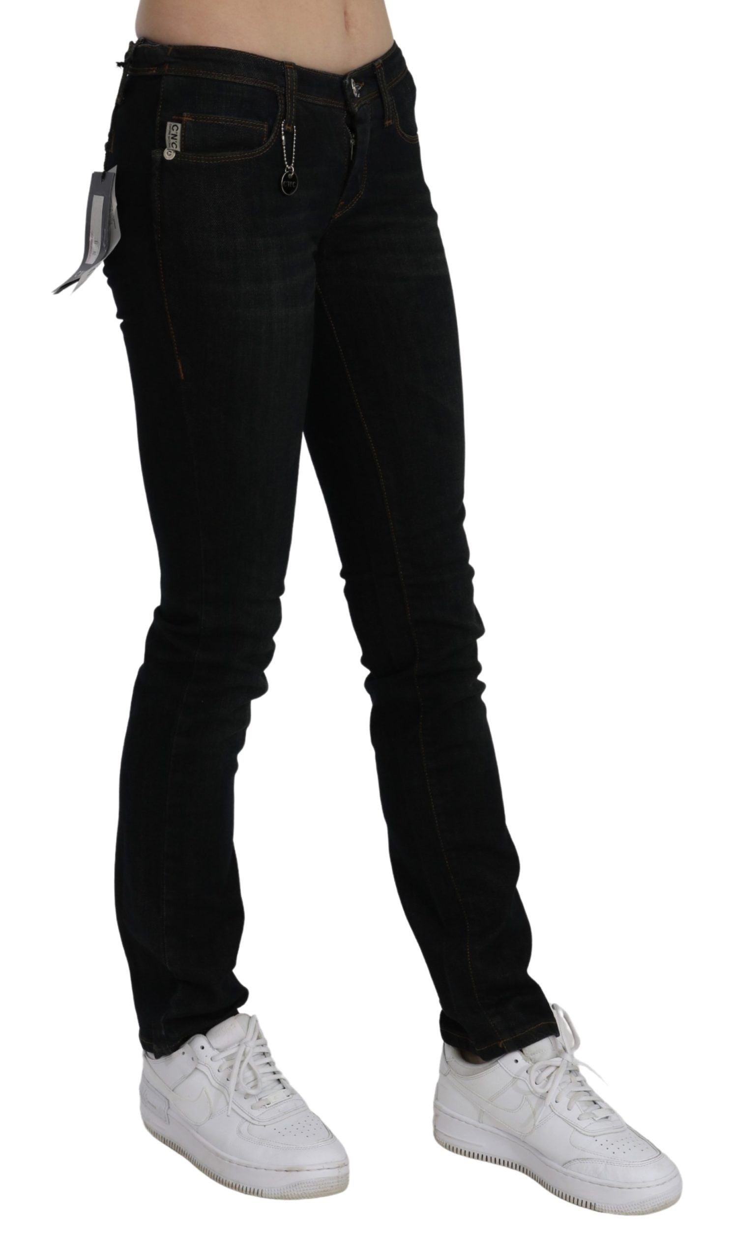 Costume National Chic Schwarze Slim Fit Jeans mit mittelhohem Bund