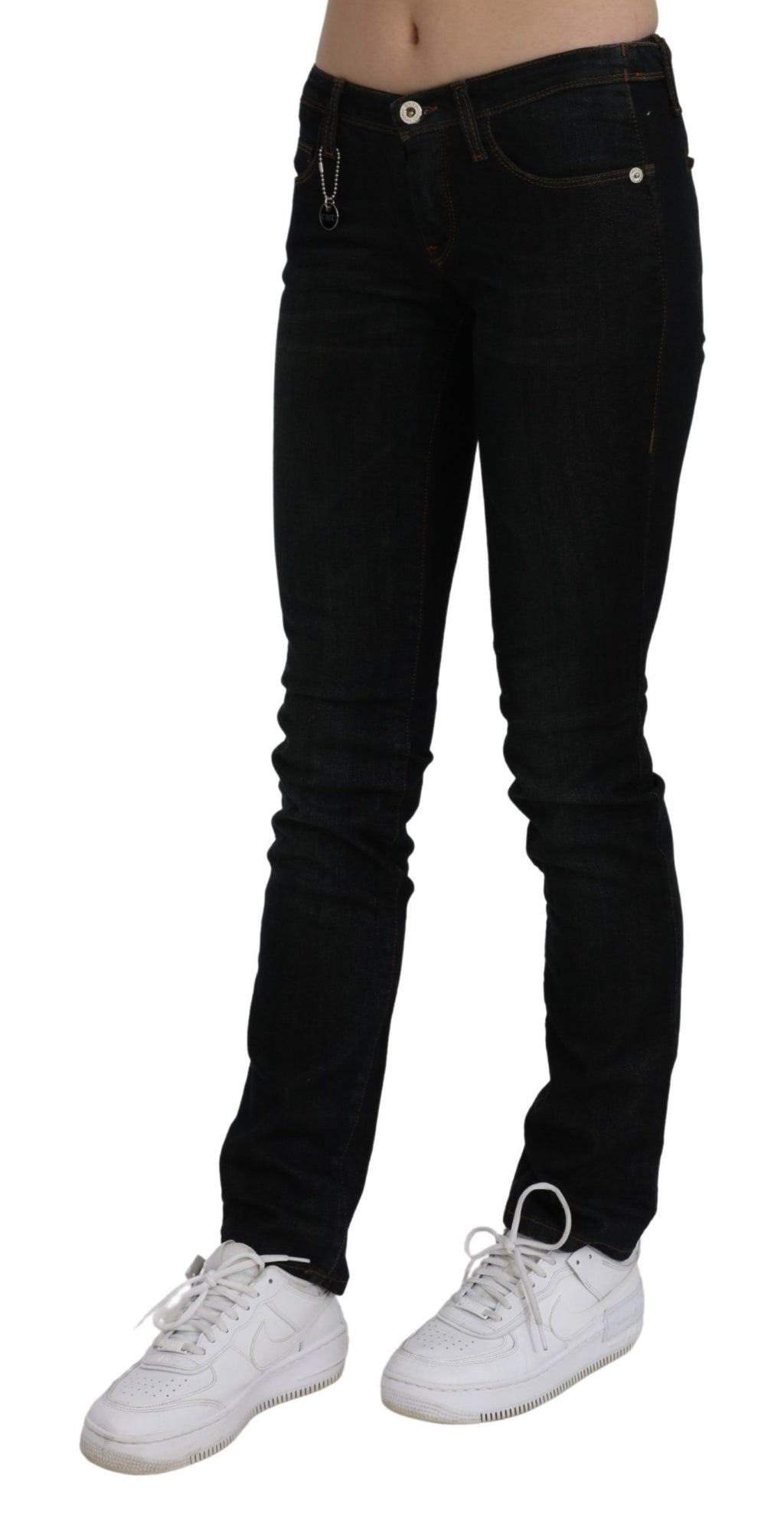 Costume National Chic Schwarze Slim Fit Jeans mit mittelhohem Bund
