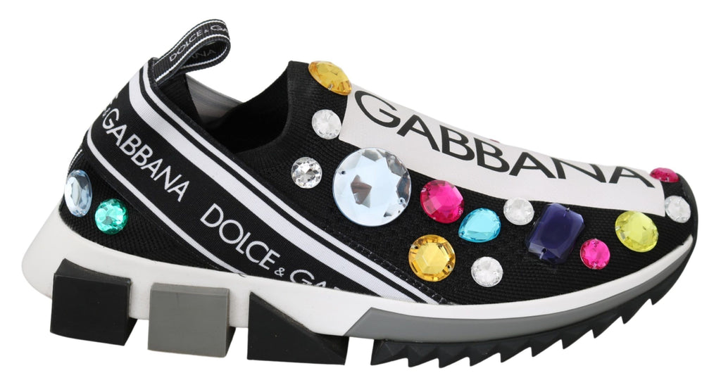Dolce &amp; Gabbana – Schwarze Low-Top-Sneaker mit Kristallverzierung