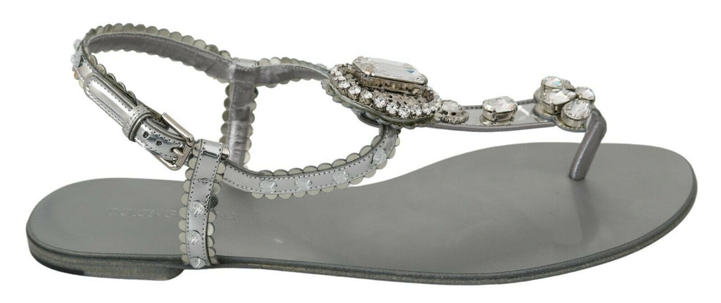Dolce &amp; Gabbana Elegante silberne Flats mit Kristallverzierungen