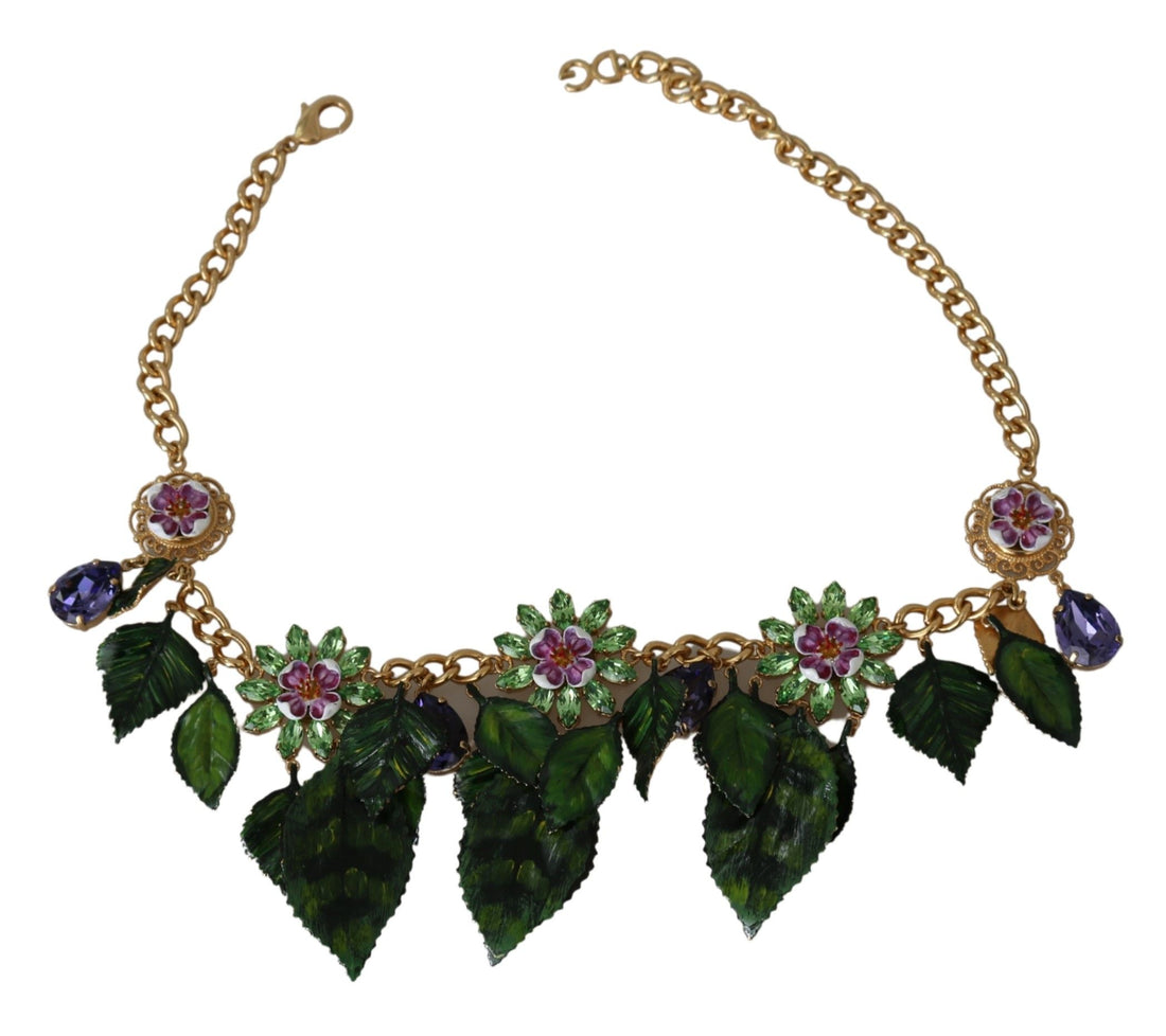 Dolce &amp; Gabbana – Elegante Halskette mit Blätteranhänger und Kristallanhänger