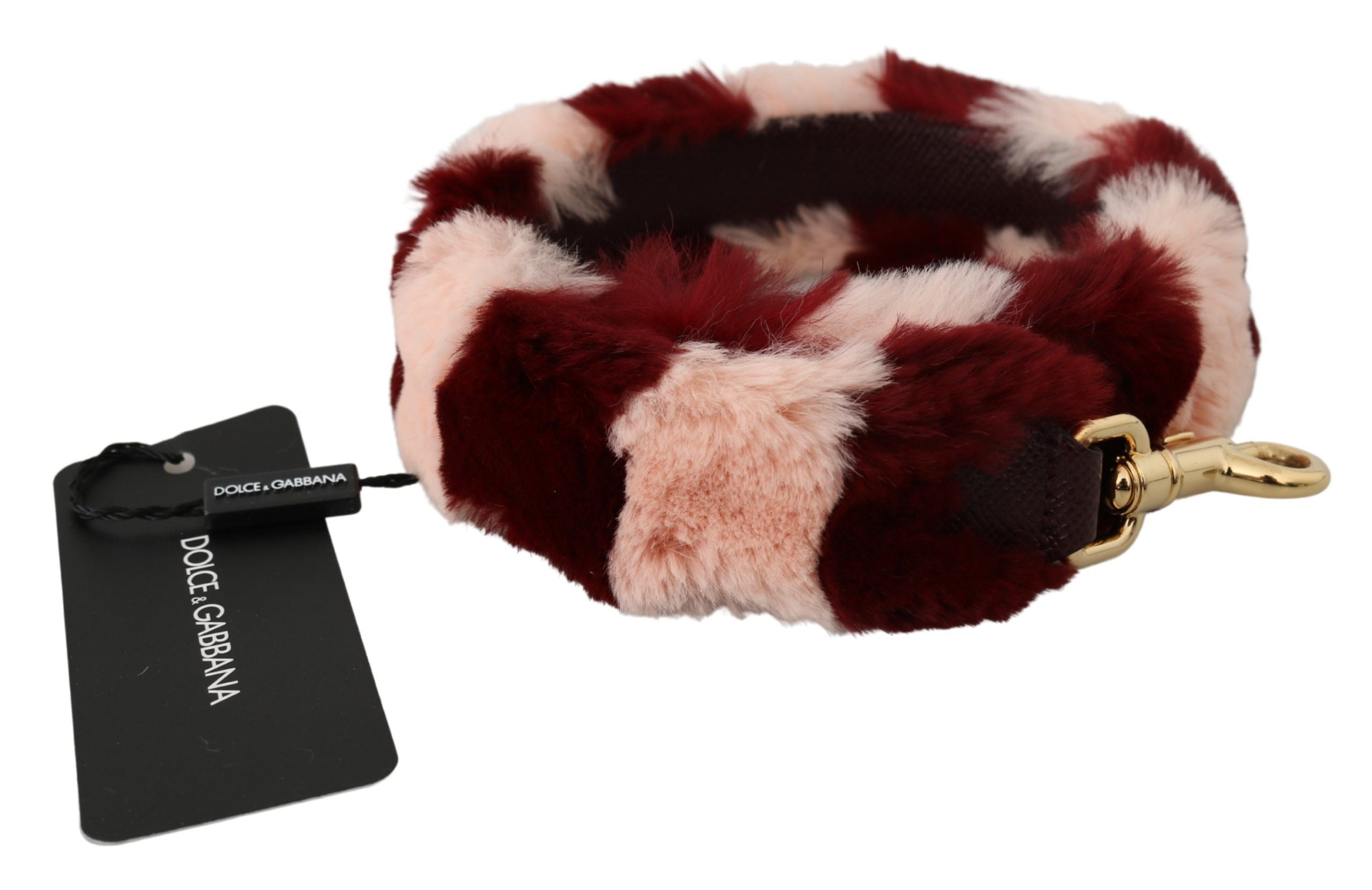 Dolce &amp; Gabbana Bordeaux Pink Pelz Schultergurt Luxus Accessoire