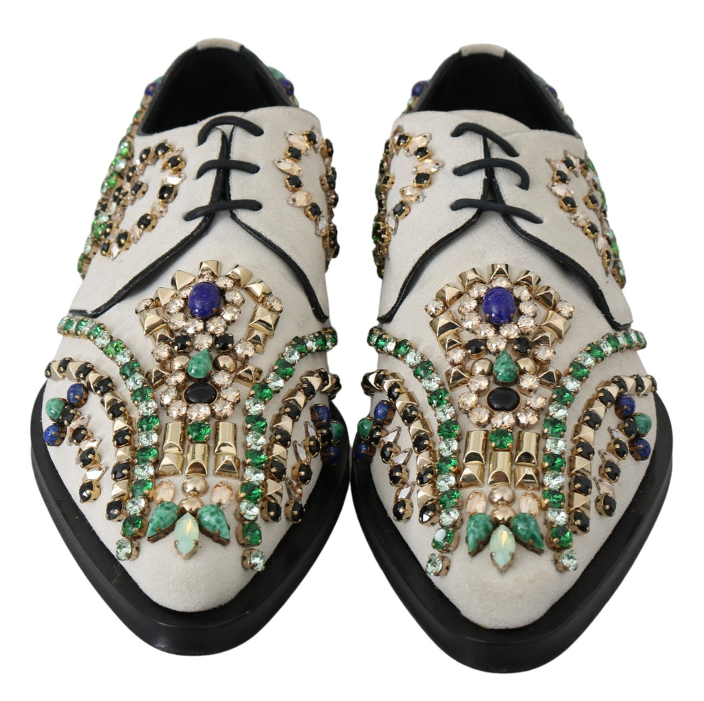 Dolce &amp; Gabbana – Elegante Ballerinas aus weißem Wildleder mit Kristallen