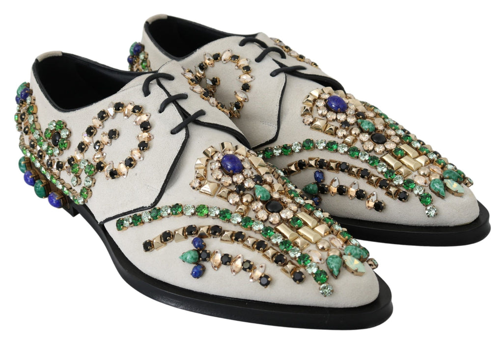 Dolce &amp; Gabbana – Elegante Ballerinas aus weißem Wildleder mit Kristallen