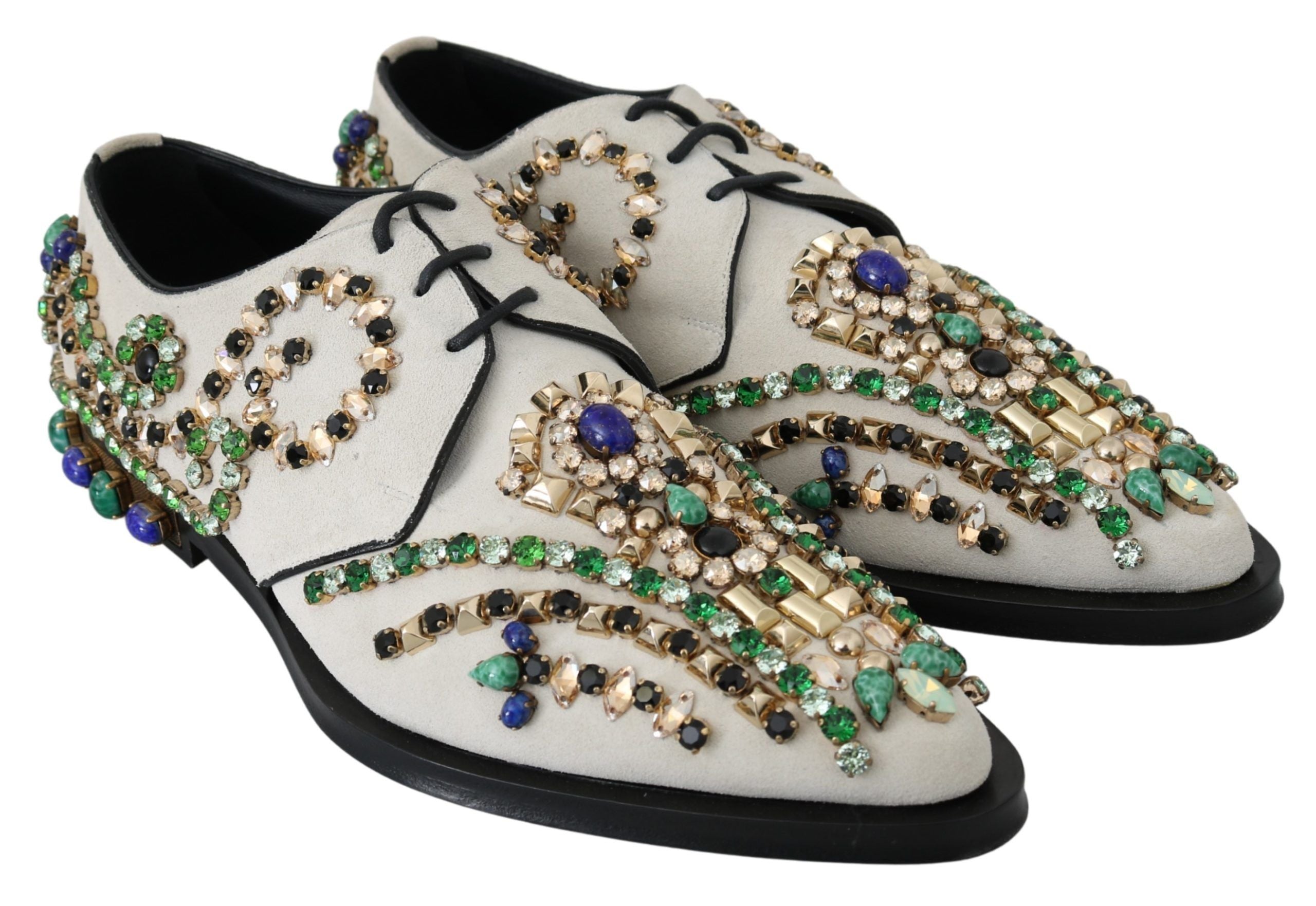 Dolce &amp; Gabbana – Elegante Ballerinas aus weißem Wildleder mit Kristallen