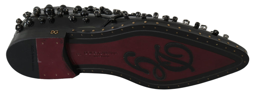 Dolce &amp; Gabbana Elegante schwarze Abendschuhe aus Leder mit Kristallen