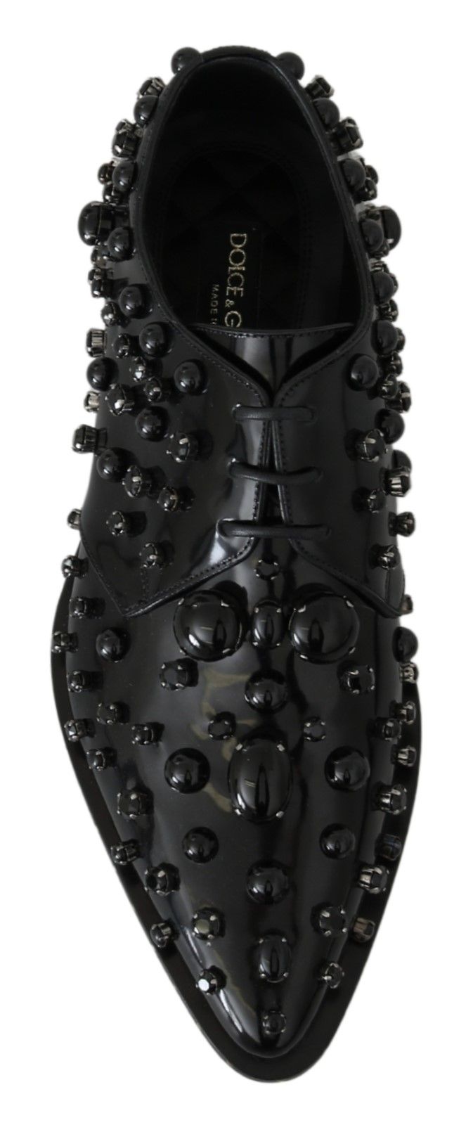 Dolce &amp; Gabbana Elegante schwarze Abendschuhe aus Leder mit Kristallen