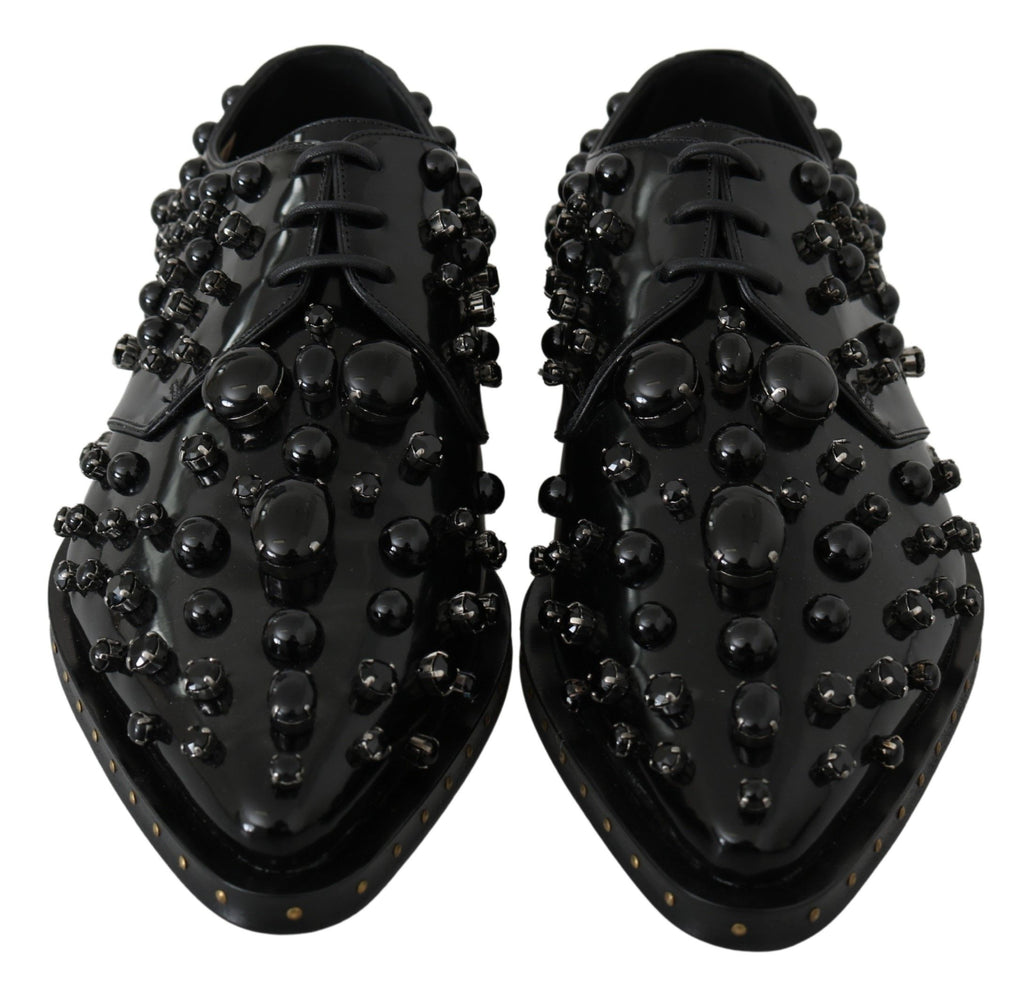 Dolce &amp; Gabbana Elegante schwarze Abendschuhe aus Leder mit Kristallen