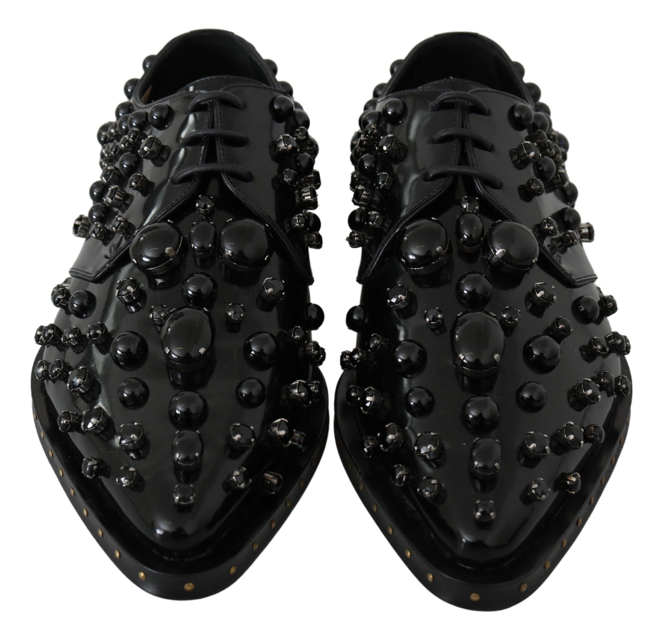 Dolce &amp; Gabbana Elegante schwarze Abendschuhe aus Leder mit Kristallen