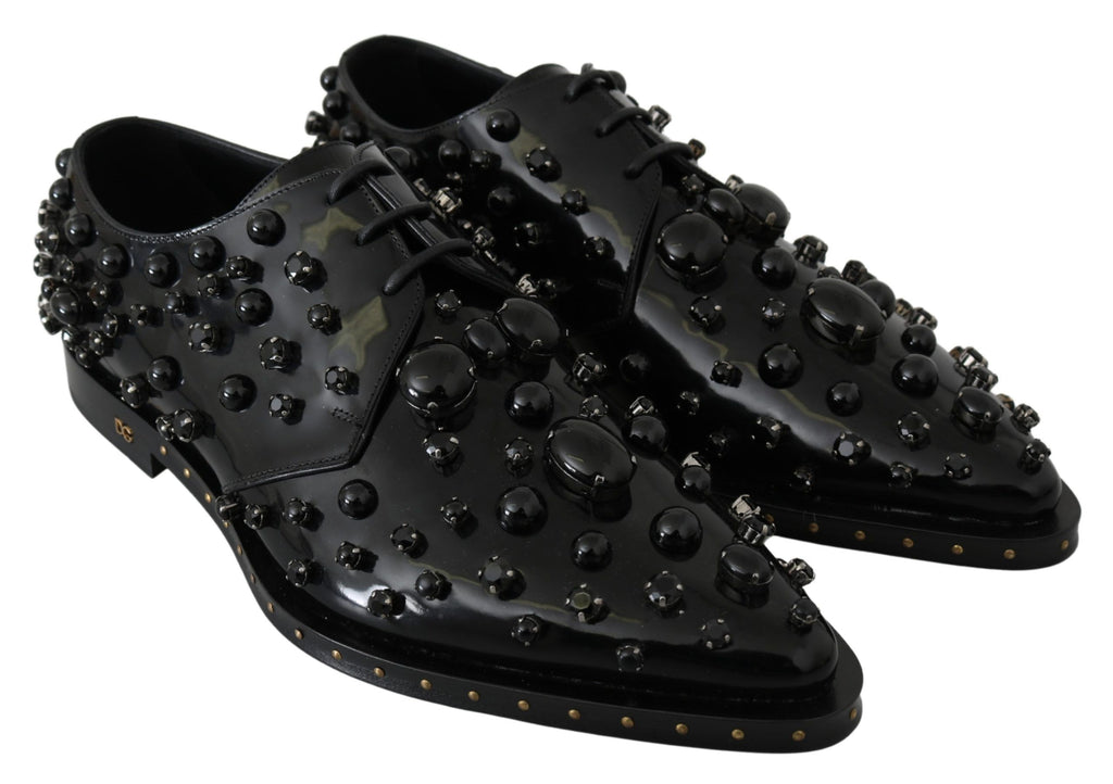 Dolce &amp; Gabbana Elegante schwarze Abendschuhe aus Leder mit Kristallen
