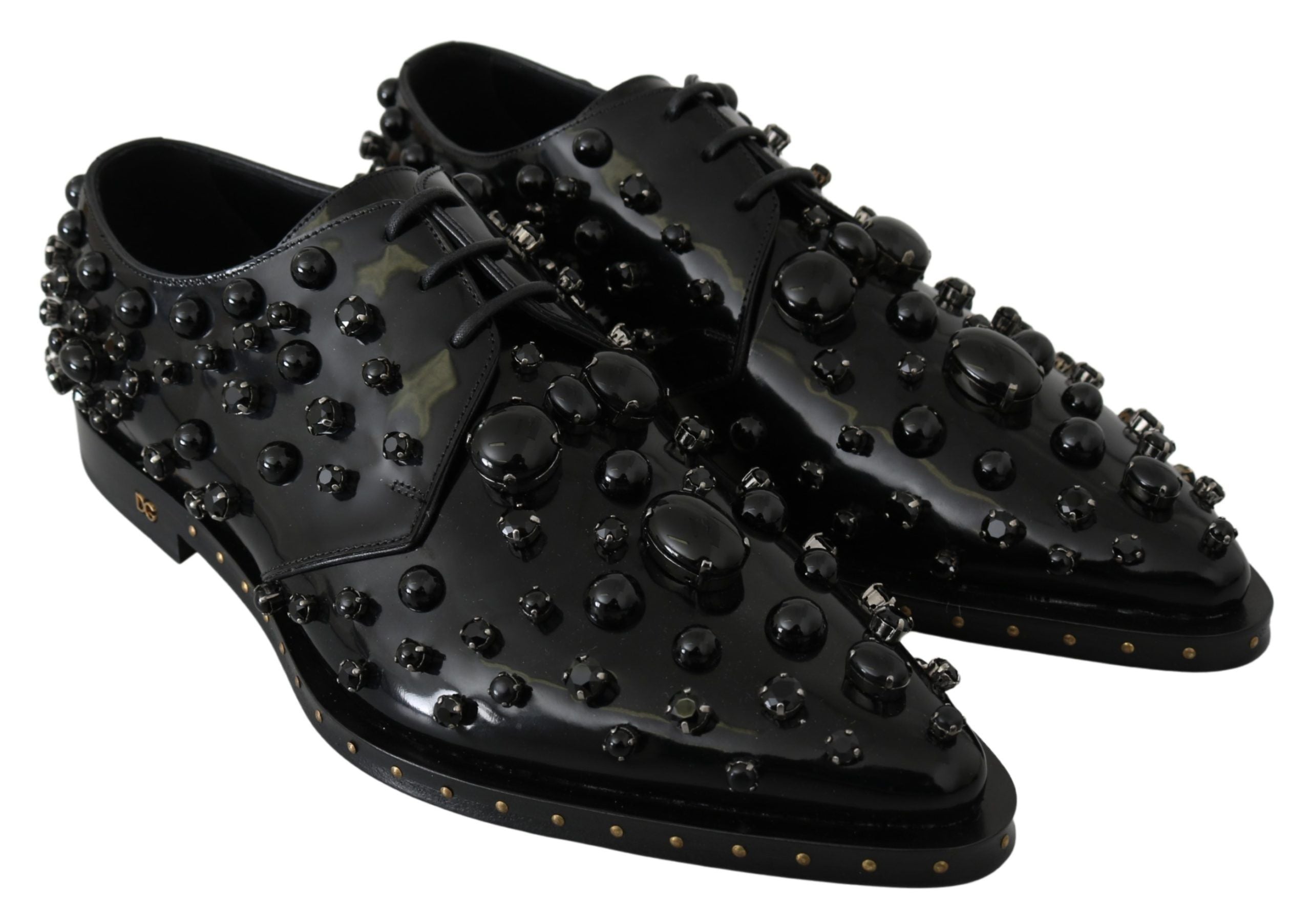 Dolce &amp; Gabbana Elegante schwarze Abendschuhe aus Leder mit Kristallen