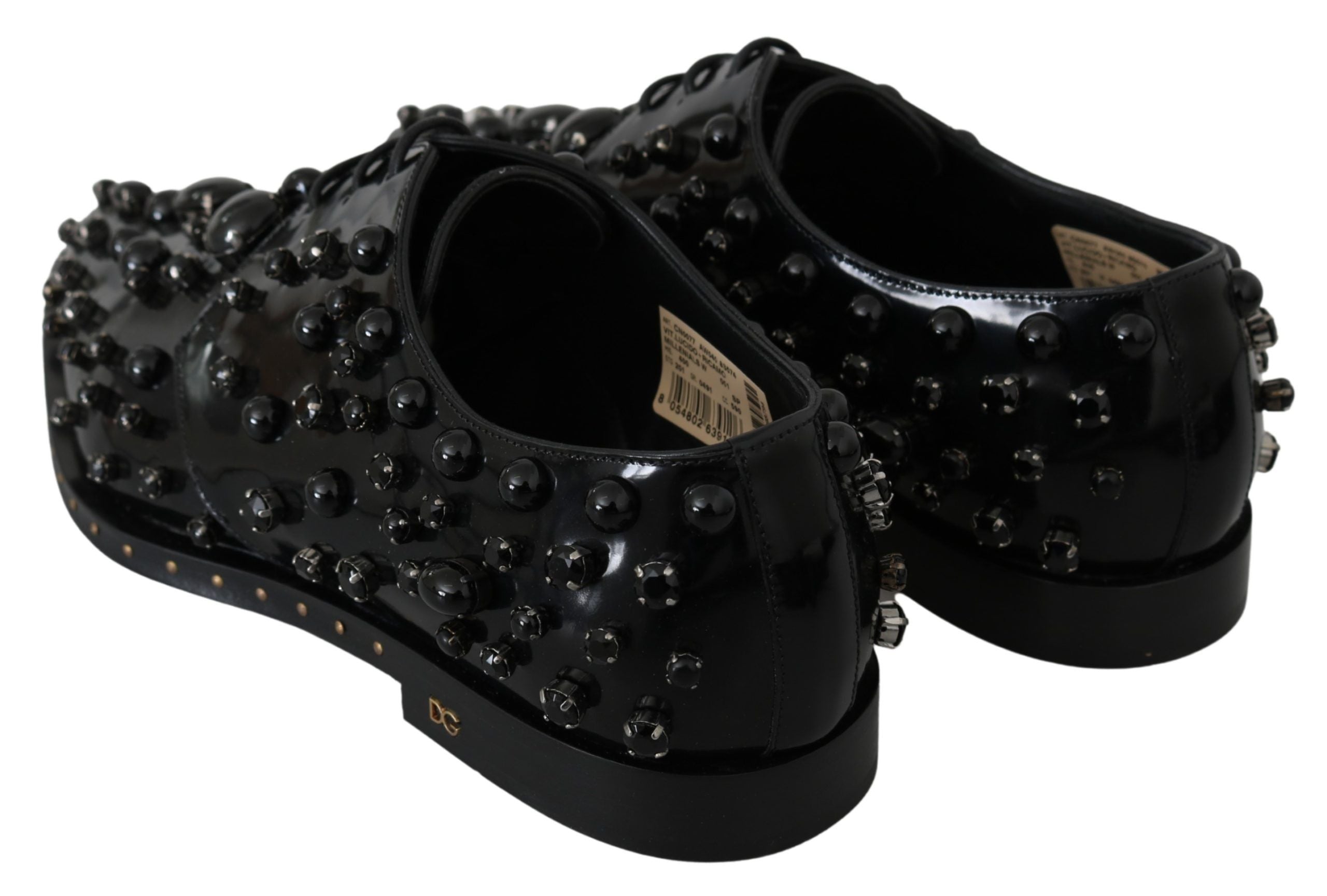 Dolce &amp; Gabbana Elegante schwarze Abendschuhe aus Leder mit Kristallen