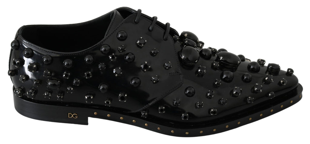 Dolce &amp; Gabbana Elegante schwarze Abendschuhe aus Leder mit Kristallen