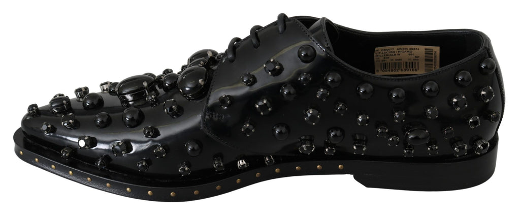 Dolce &amp; Gabbana Elegante schwarze Abendschuhe aus Leder mit Kristallen