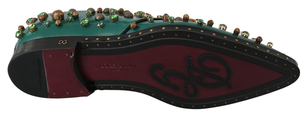 Dolce &amp; Gabbana – Smaragdgrüne Abendschuhe aus Leder mit Kristallakzenten