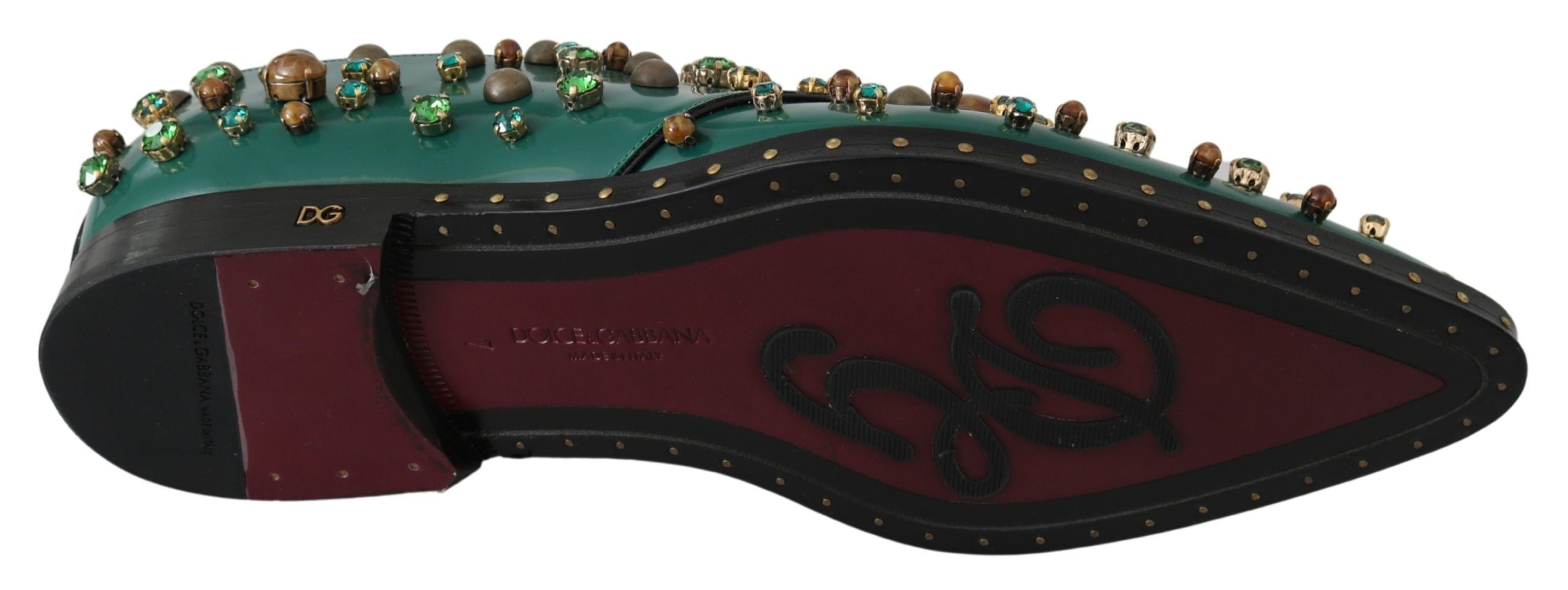 Dolce &amp; Gabbana – Smaragdgrüne Abendschuhe aus Leder mit Kristallakzenten