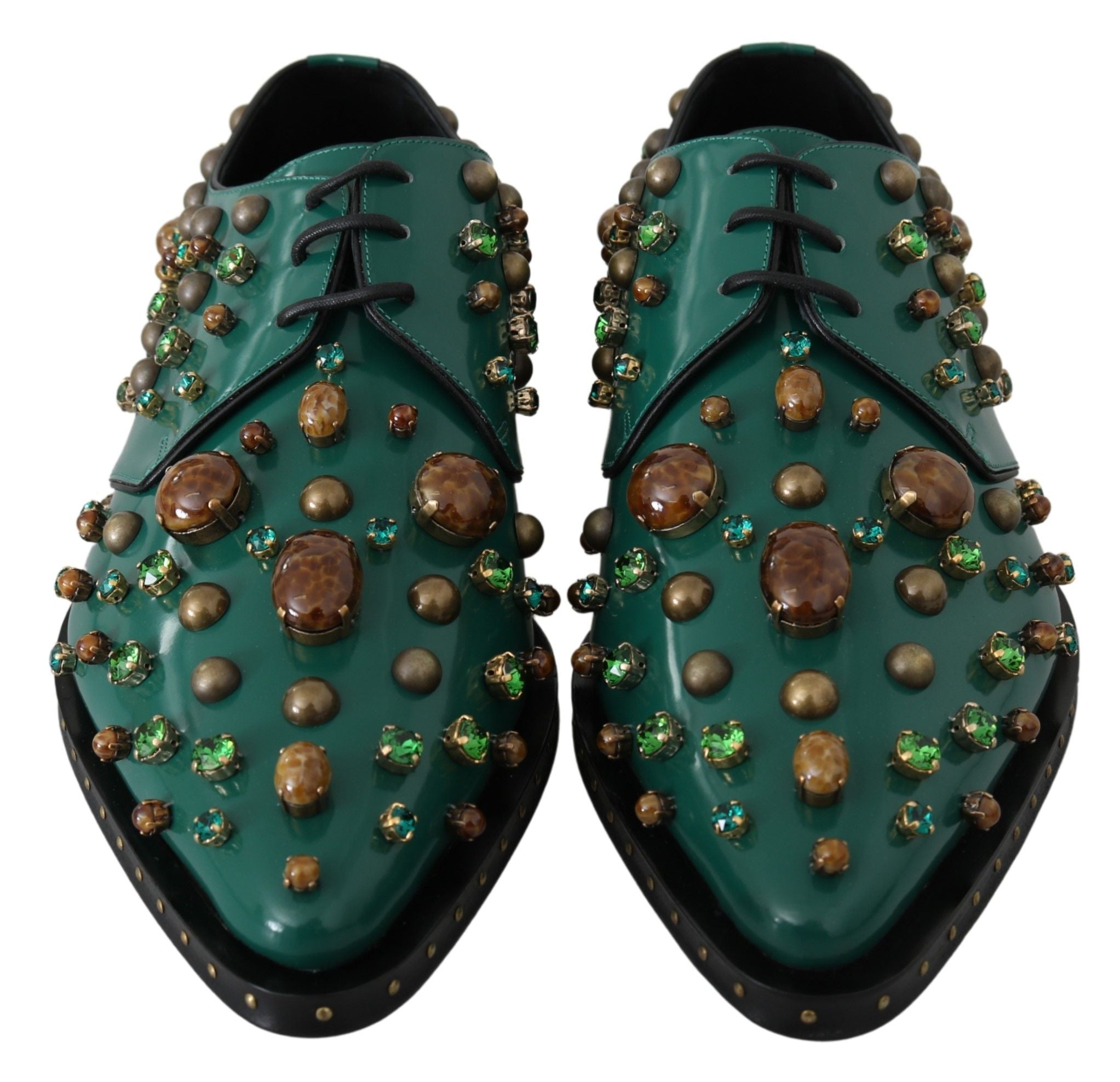 Dolce &amp; Gabbana – Smaragdgrüne Abendschuhe aus Leder mit Kristallakzenten