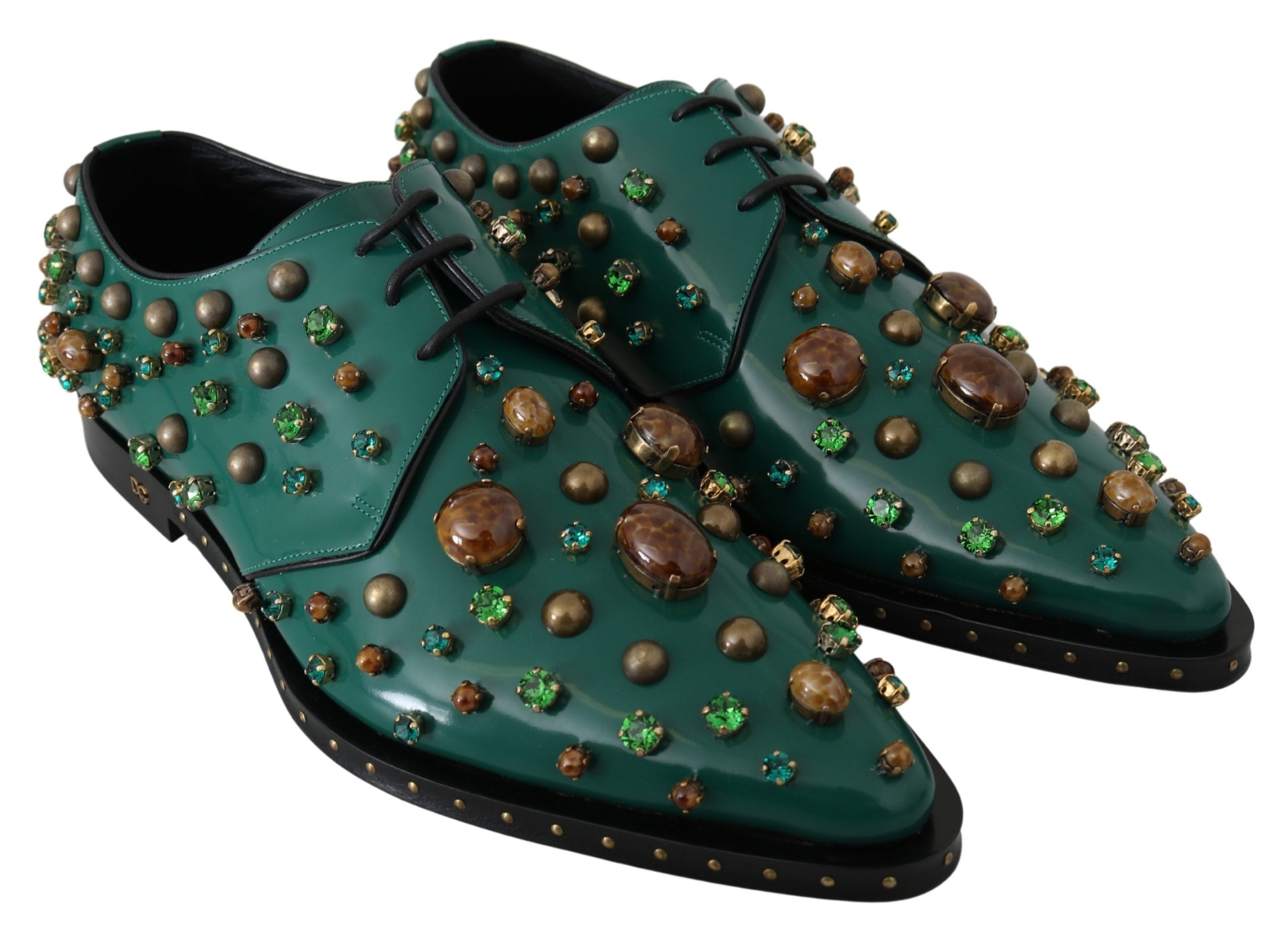 Dolce &amp; Gabbana – Smaragdgrüne Abendschuhe aus Leder mit Kristallakzenten